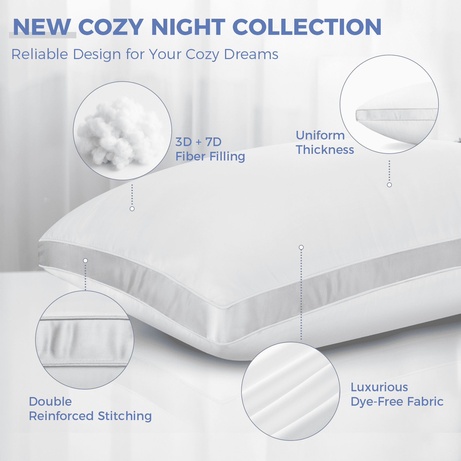 Orthopedic Support Bed Pillows King Size Set of 2, Luxury Hotel Quality,Fluffy and Supportive Gusseted Bed Pillows for Side, Back, or St... - Ergonomic Memory Foam Pillow for Neck Pain Support Detail