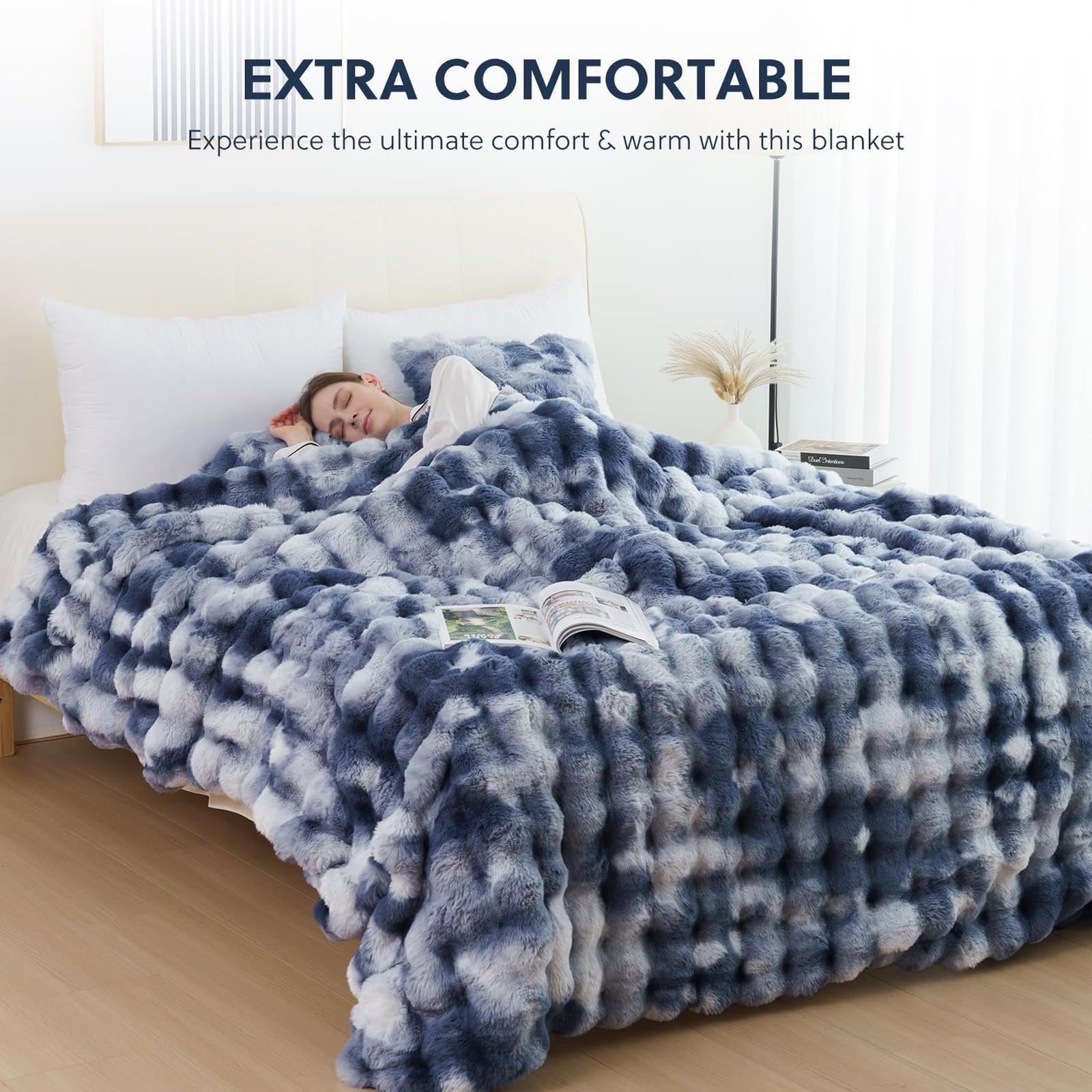 Super Soft Flannel Faux Fur Throw Blanket for Couch Luxury Fluffy Thick Bubble Blanket Warm Cozy Throw for Bedroom Living Room, 50" x 60... - Lightweight Plush Warm Blanket for All Seasons Detail