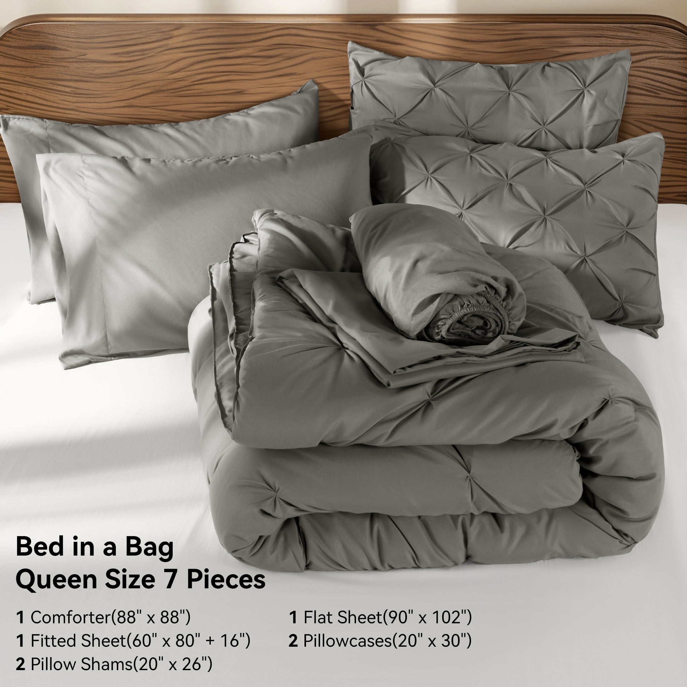 Fluffy Down Alternative Queen Comforter Set, 7 Pieces Bedding Sets for All Season, Bed in a Bag with Pleated Comforter - Flat Sheet & Fitted ... - All-Season Down Alternative Comforter Insert Detail