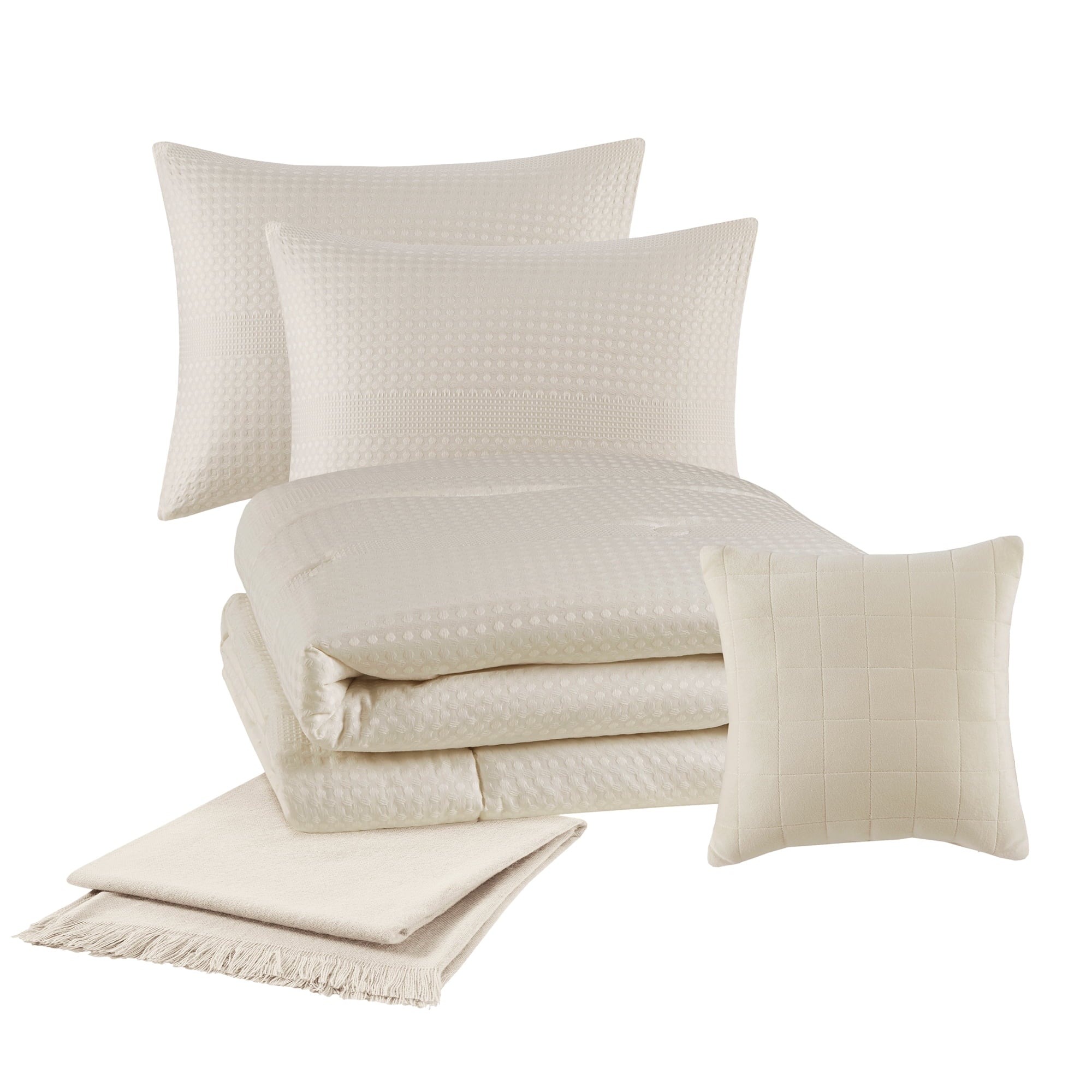 Luxurious Quilted 5-Piece Papyrus Beige Waffle Comforter Set, Full/Queen - All-Season Down Alternative Comforter Insert Detail