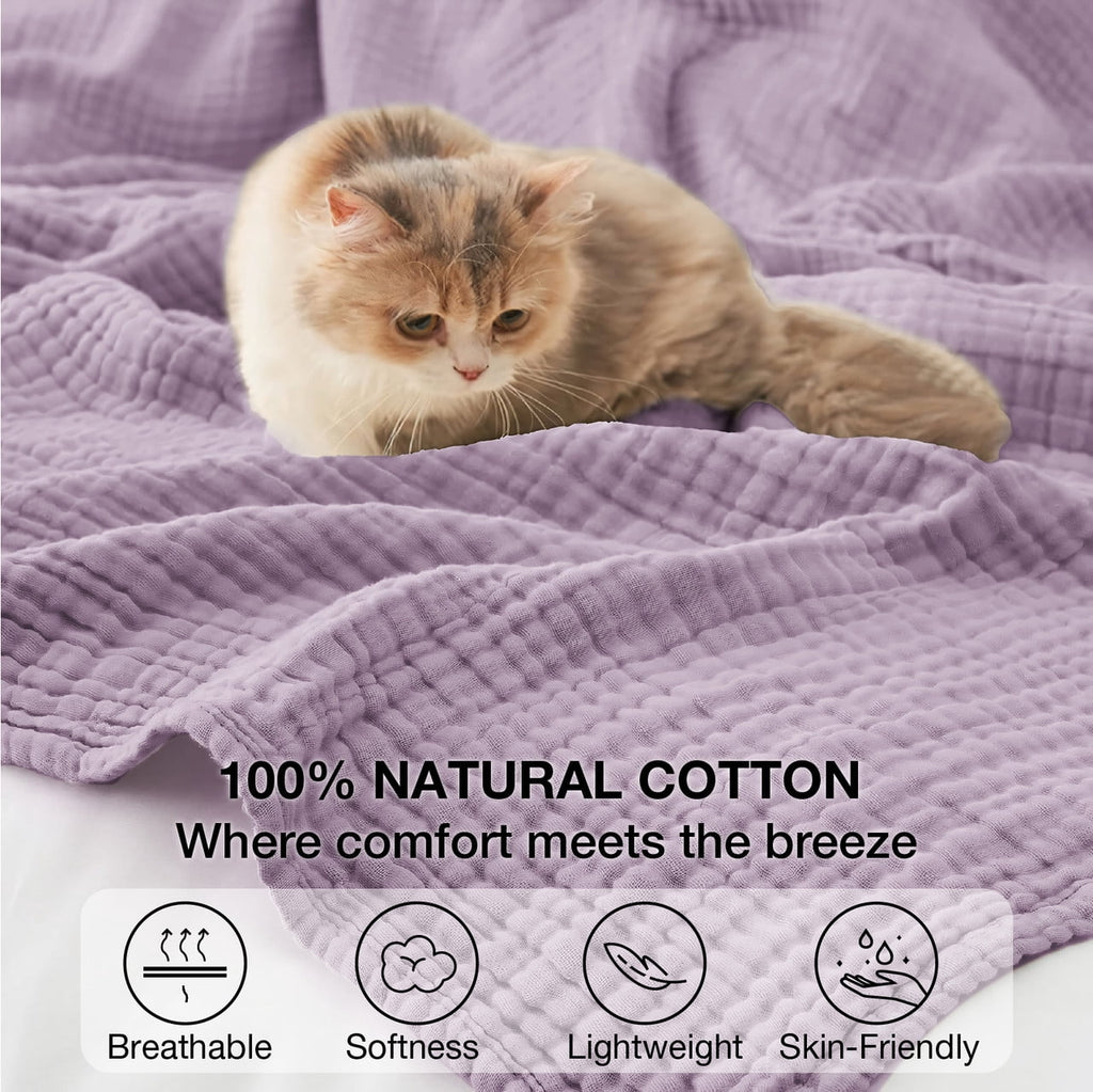 Lightweight Warm 100% Cotton Muslin Blanket Large 50" x 70", 6 Layers Lightweight and Breathable Throw Blankets for Couch, Soft Coolin... - Luxury Knitted Decorative Throw Blanket with Fringes Detail