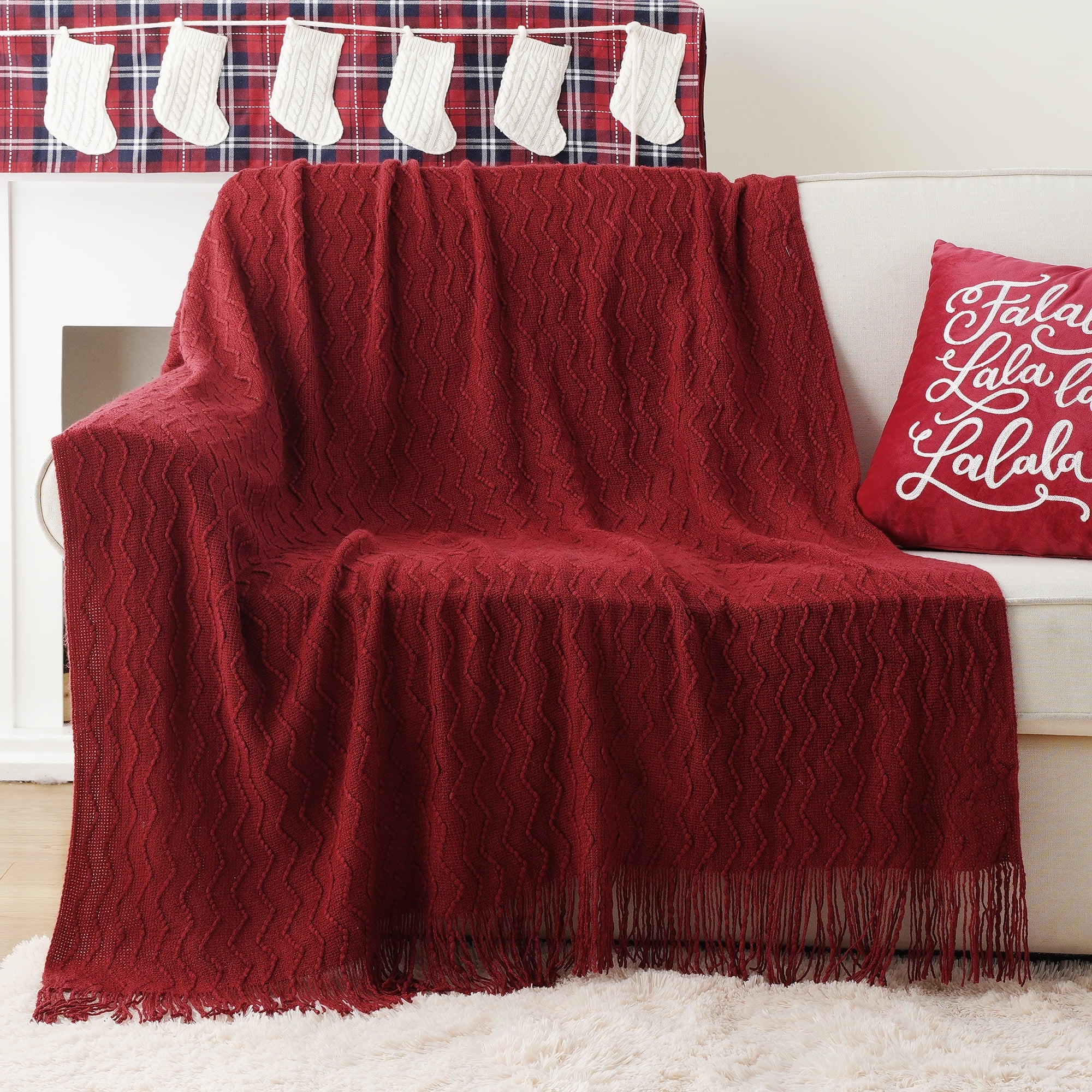 Reversible Sherpa Dark Red Blanket for Couch,Burgundy Knit Throw Blanket for Bedroom,Christmas Throw,50"x60" - Lightweight Plush Warm Blanket for All Seasons Detail
