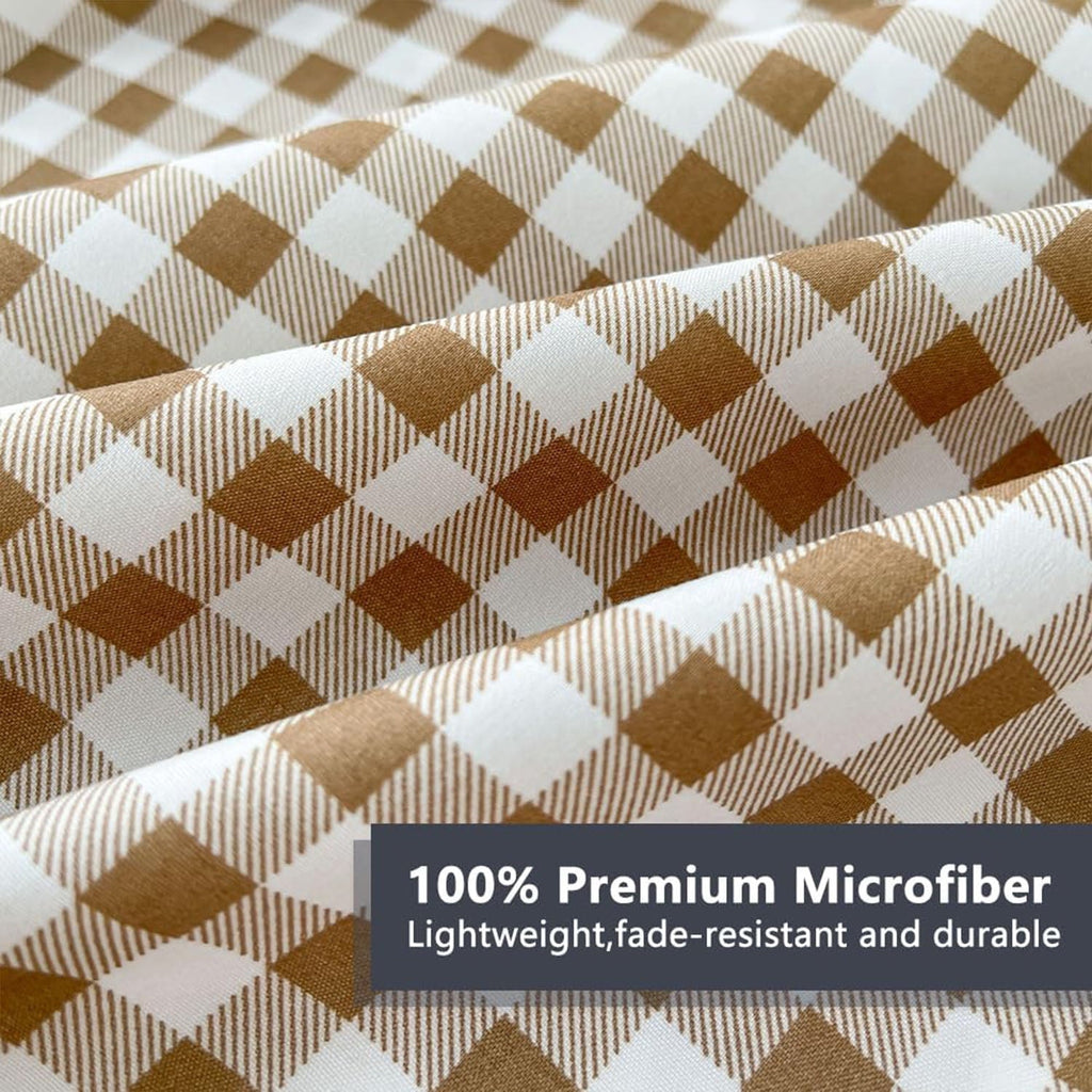 Wrinkle-Resistant Sheet Set, Soft Brushed Microfiber Taupe Plaid Sheets, 4-Piece Brown Grid Set with Deep Pocket - Premium Ultra-Soft Pillowcase Pair for Sleeping Detail