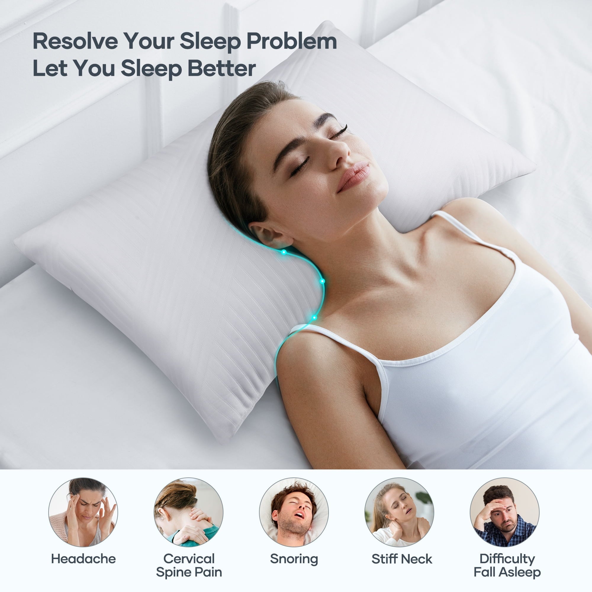 Ergonomic Memory Foam Shredded Memory Foam Pillow 2 Pack Pillow for Bed, Side, Back and Stomach Sleepers, CertiPUR-US Certified 28"x20" - Ergonomic Memory Foam Pillow for Neck Pain Support Detail