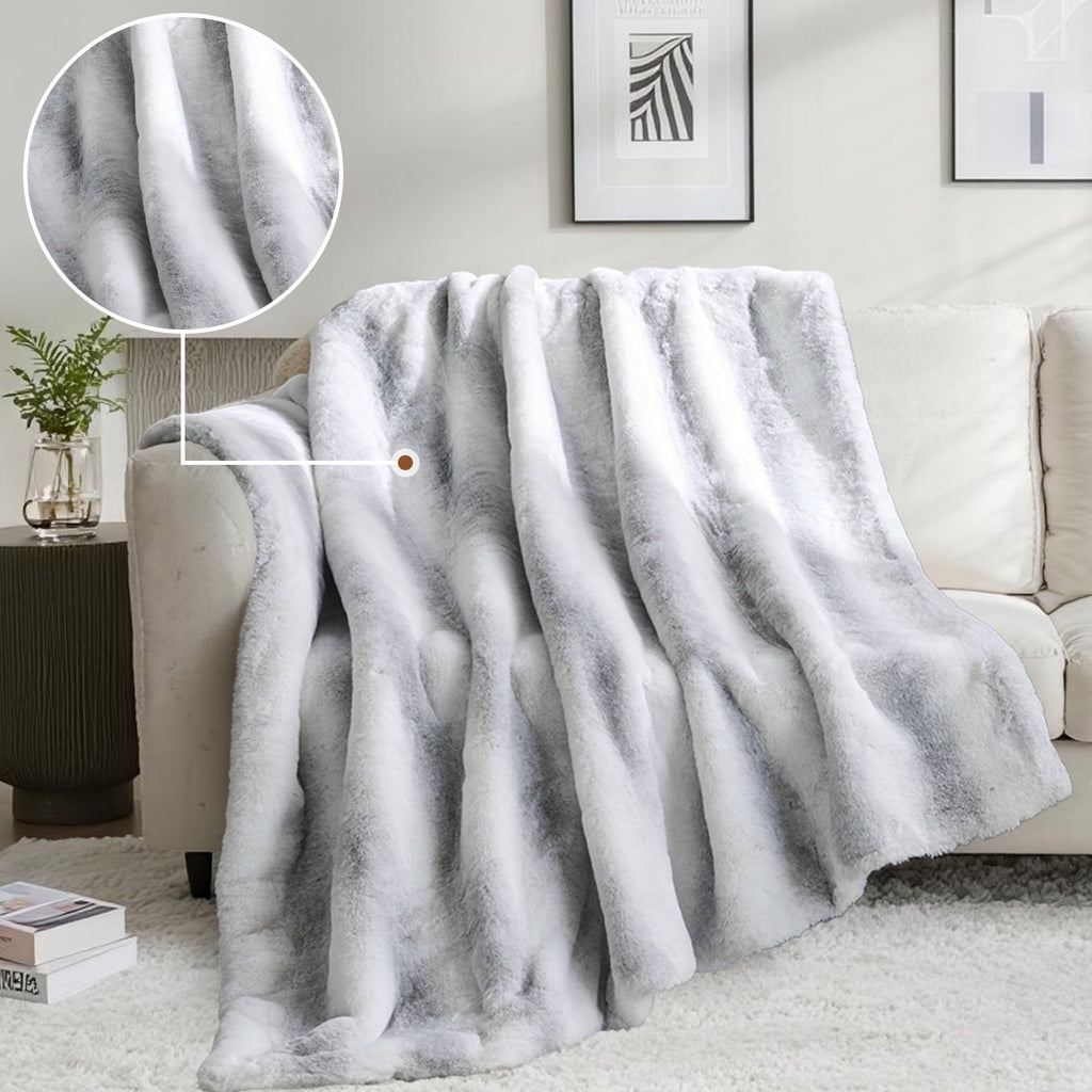 Super Soft Flannel Luxury Faux Fur Throw Blanket for Bed Super Thick Warm Fuzzy Blankets for Bedroom Living Room, 60" x 80", White - Lightweight Plush Warm Blanket for All Seasons Detail