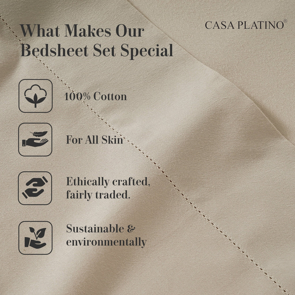 Cooling Sateen 100% Cotton Sheets Set – 4 Piece Cal King Bed Sheet, Soft & Comfy All Season Breathable Percale Weave, 15” Snug Fit D... - Luxury Bed Sheet Set with Deep Pockets Detail