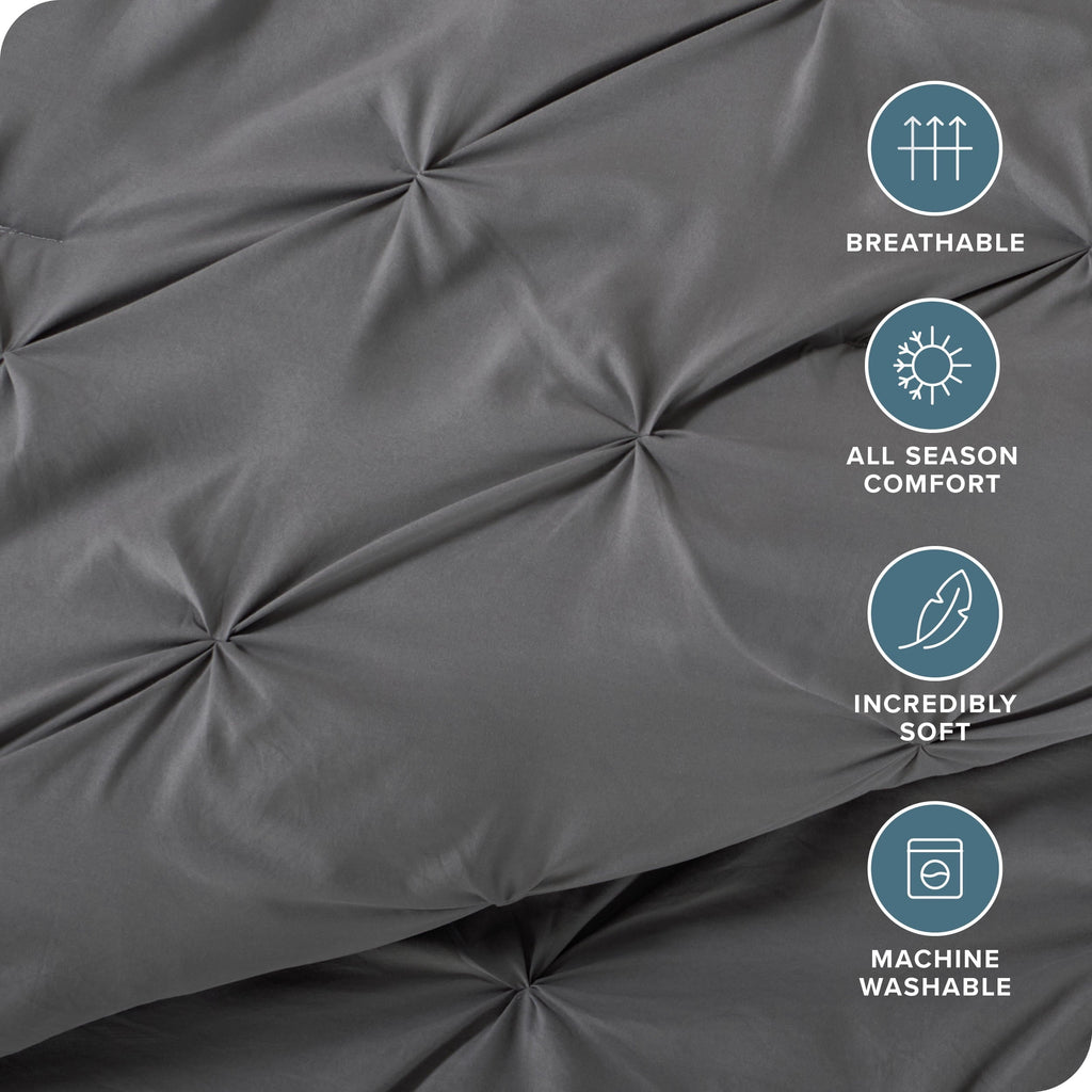 Fluffy Down Alternative Pintuck Down Alternative Comforter Set - 3-Pieces - All Seasons - King, Grey - Cloud-Like Soft Lightweight Bed Comforter Detail