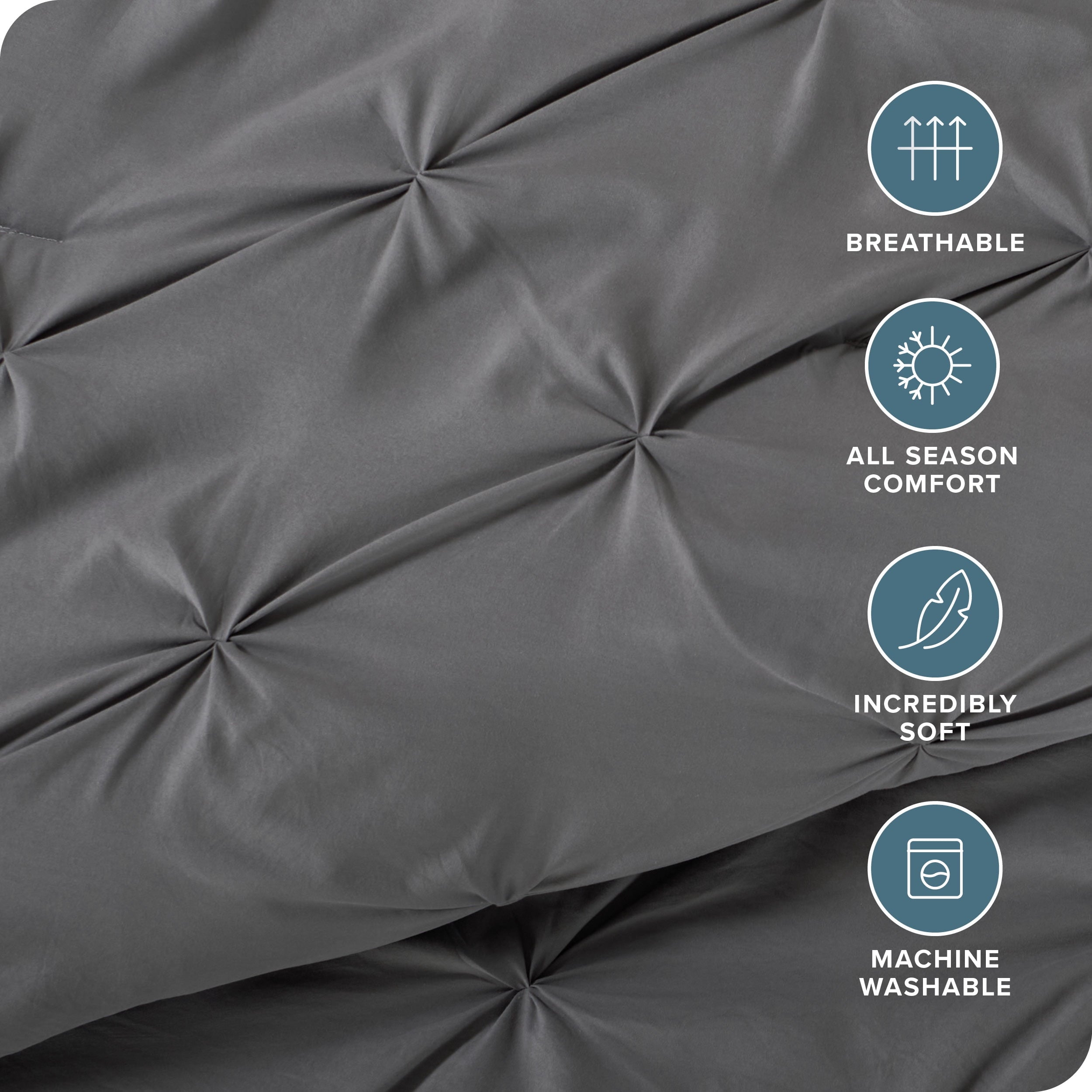 Fluffy Down Alternative Pintuck Down Alternative Comforter Set - 3-Pieces - All Seasons - King, Grey - Cloud-Like Soft Lightweight Bed Comforter Detail