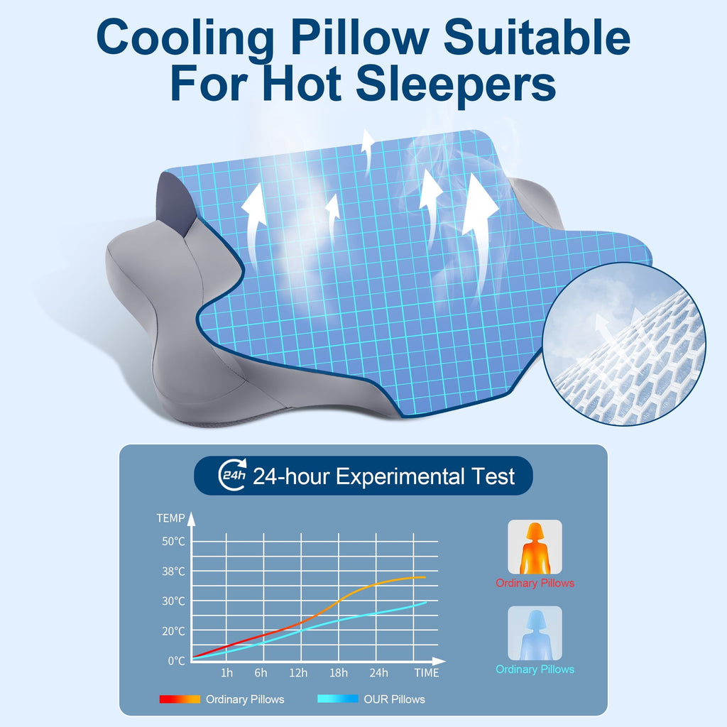 Decorative Plump Cooling Bed Pillow for Neck & Shoulder Pain Relief, Cervical Support Comfort Pillow for Side Back Stomach Sleeper, Er... - Hotel Quality Plush Sleeping Pillows Detail