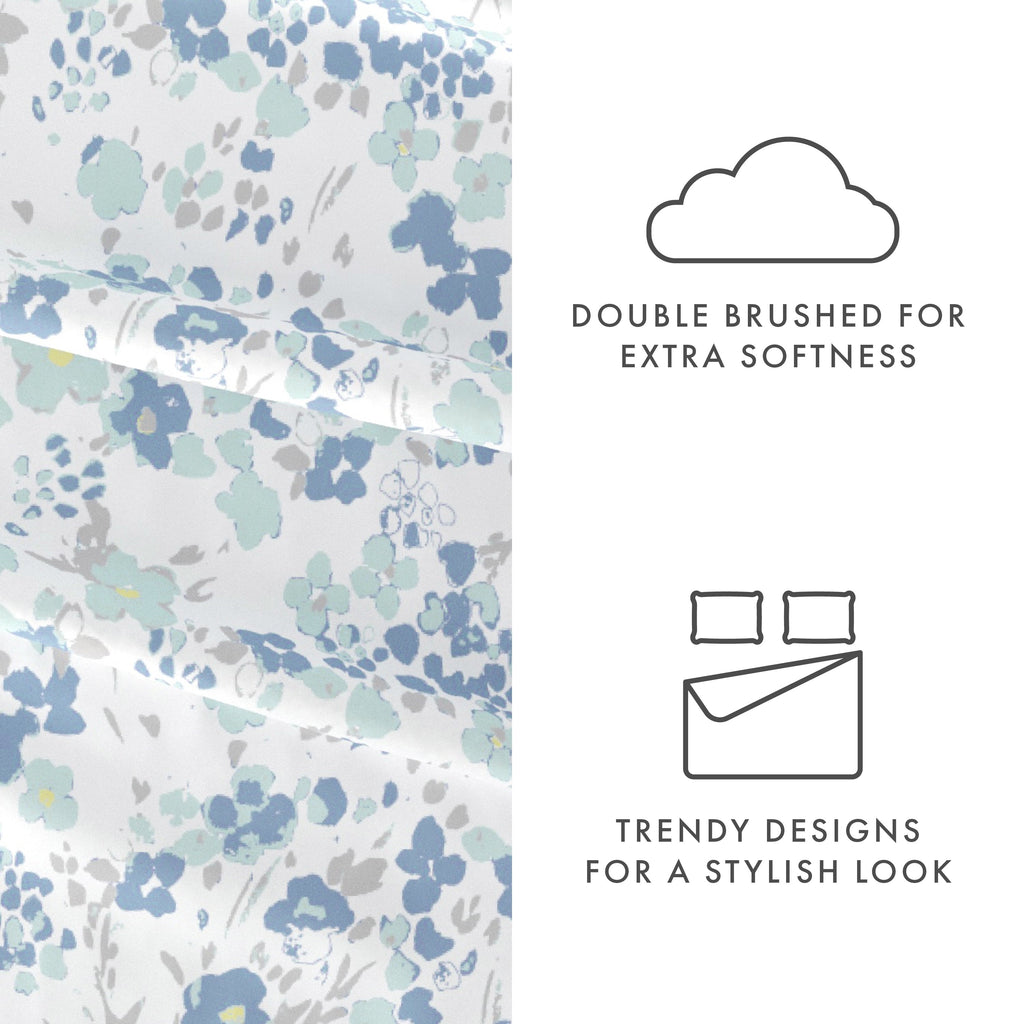 Breathable Luxury 4 Piece Pattern Microfiber Bed Sheets Set, Light Blue Violets, Full - Luxury Bed Sheet Set with Deep Pockets Detail