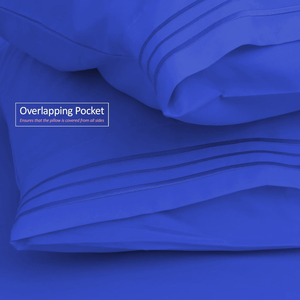 Ultra-Soft Premier 1800 Microfiber Collection 3-Line Bed Sheet Set, Full Size, Royal Blue - Cooling Hotel Quality Bedding Sheets and Pillowcases Detail