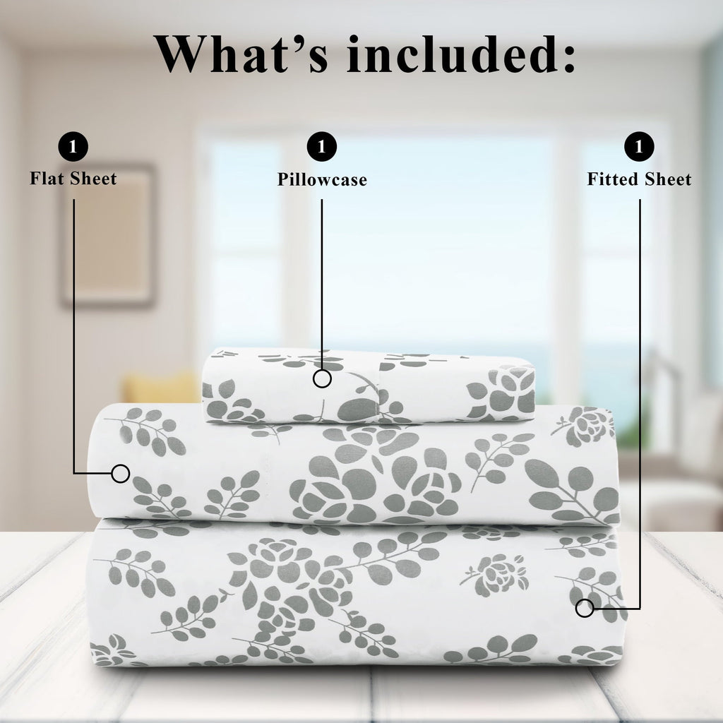 Cooling Sateen Lux Decor Twin Microfiber Bed Sheets - 3 Piece Floral Sheet Set, Soft Breathable Bedding, Wrinlkle Resistant, OEKO-TE... - Cooling Hotel Quality Bedding Sheets and Pillowcases Detail