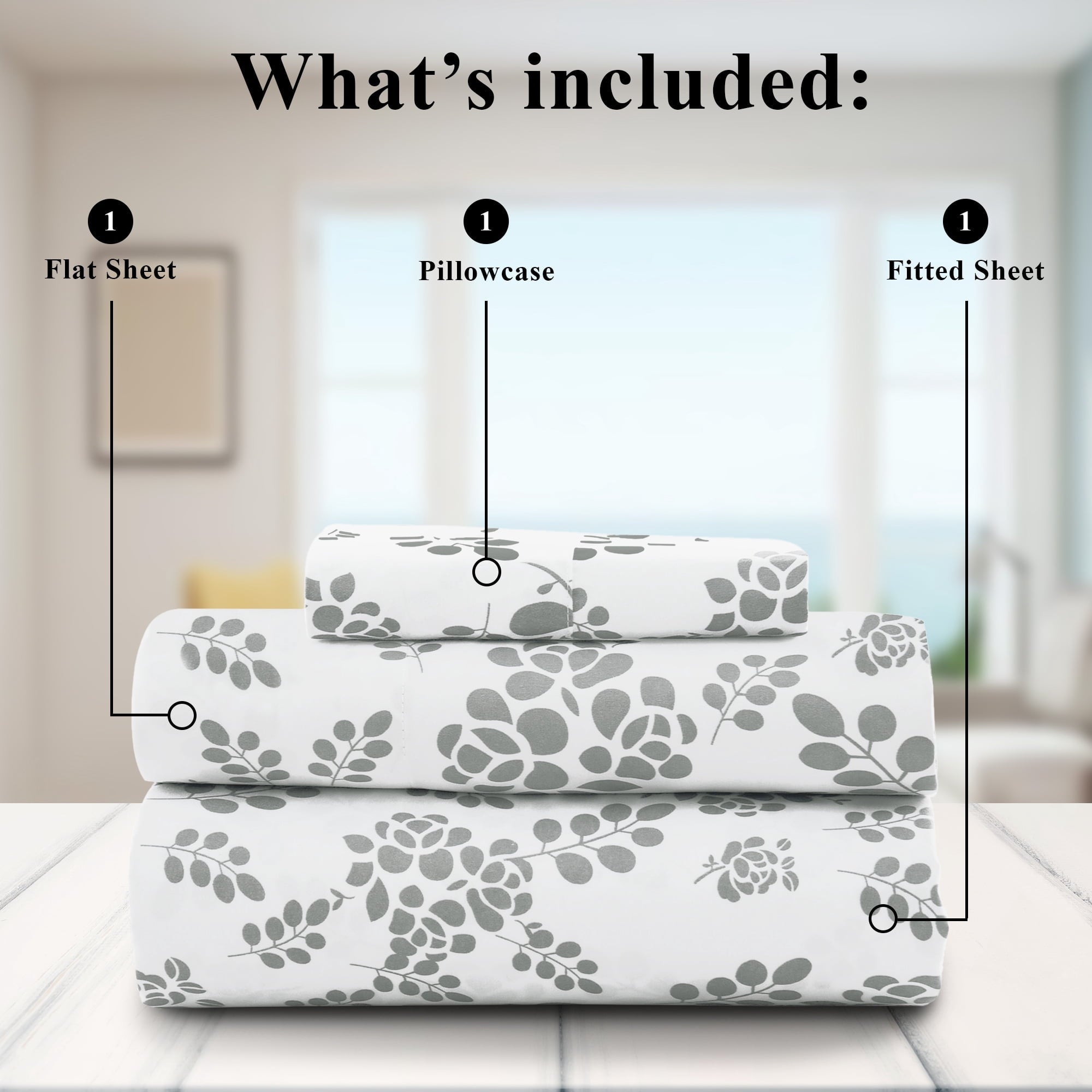 Cooling Sateen Lux Decor Twin Microfiber Bed Sheets - 3 Piece Floral Sheet Set, Soft Breathable Bedding, Wrinlkle Resistant, OEKO-TE... - Cooling Hotel Quality Bedding Sheets and Pillowcases Detail