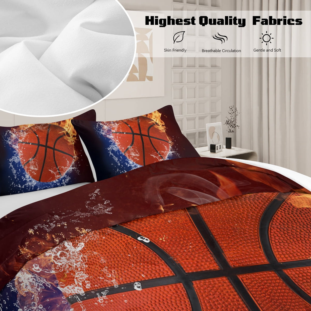 Luxurious Quilted Twin Comforter Set, 3 Pieces Sport Bedding Set for Kids Boys Teens Brushed Microfiber Basketball Comforter Set, 66x90... - Luxurious Quilted Duvet Cover Set Detail