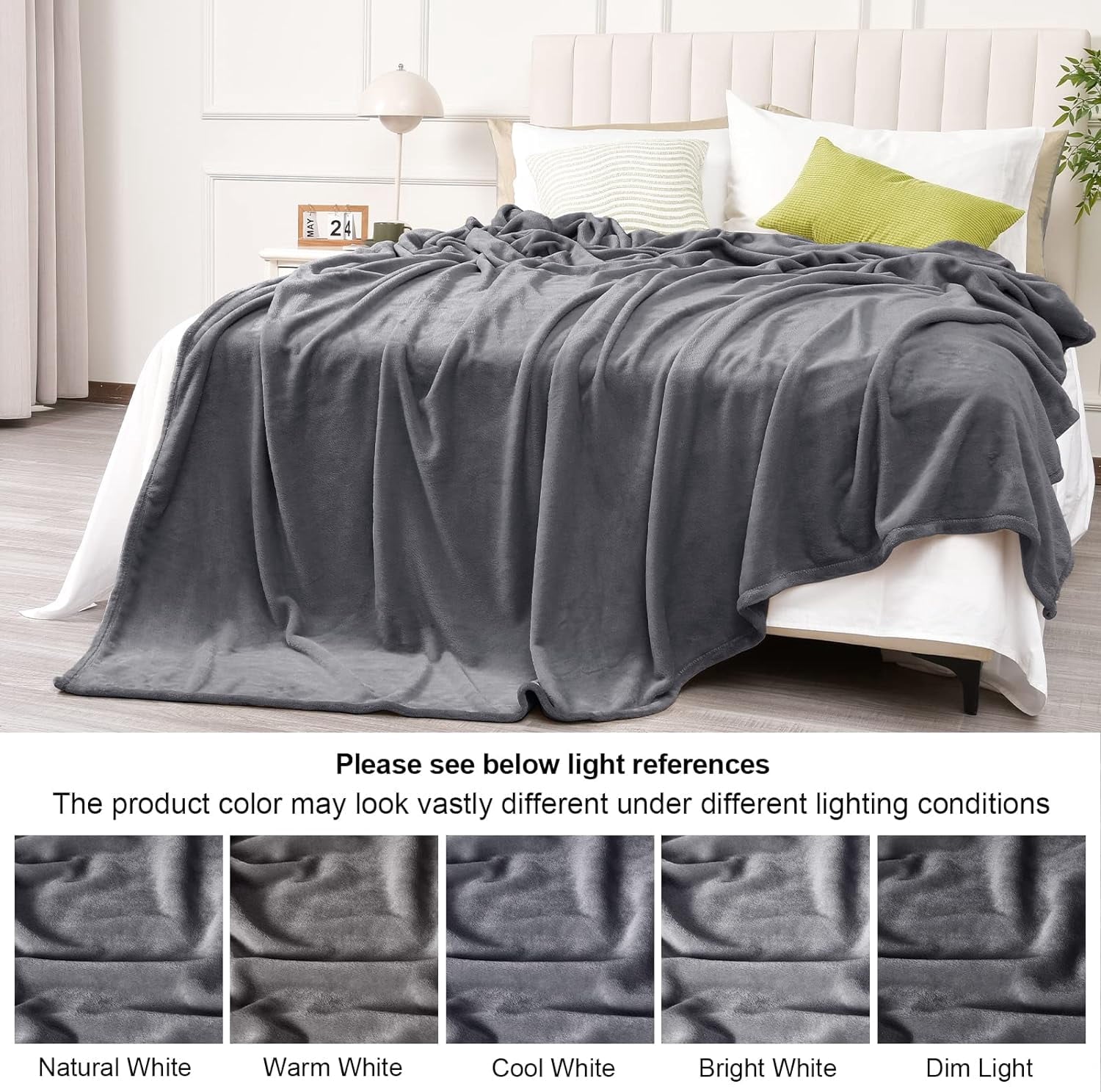 Super Soft Flannel Fleece Throw Blanket, Fuzzy Soft Lightweight Blankets for Bed, Sofa, Suitable for All Season, Grey, 50x60 inches - Super Soft Reversible Sherpa Flannel Blanket Detail