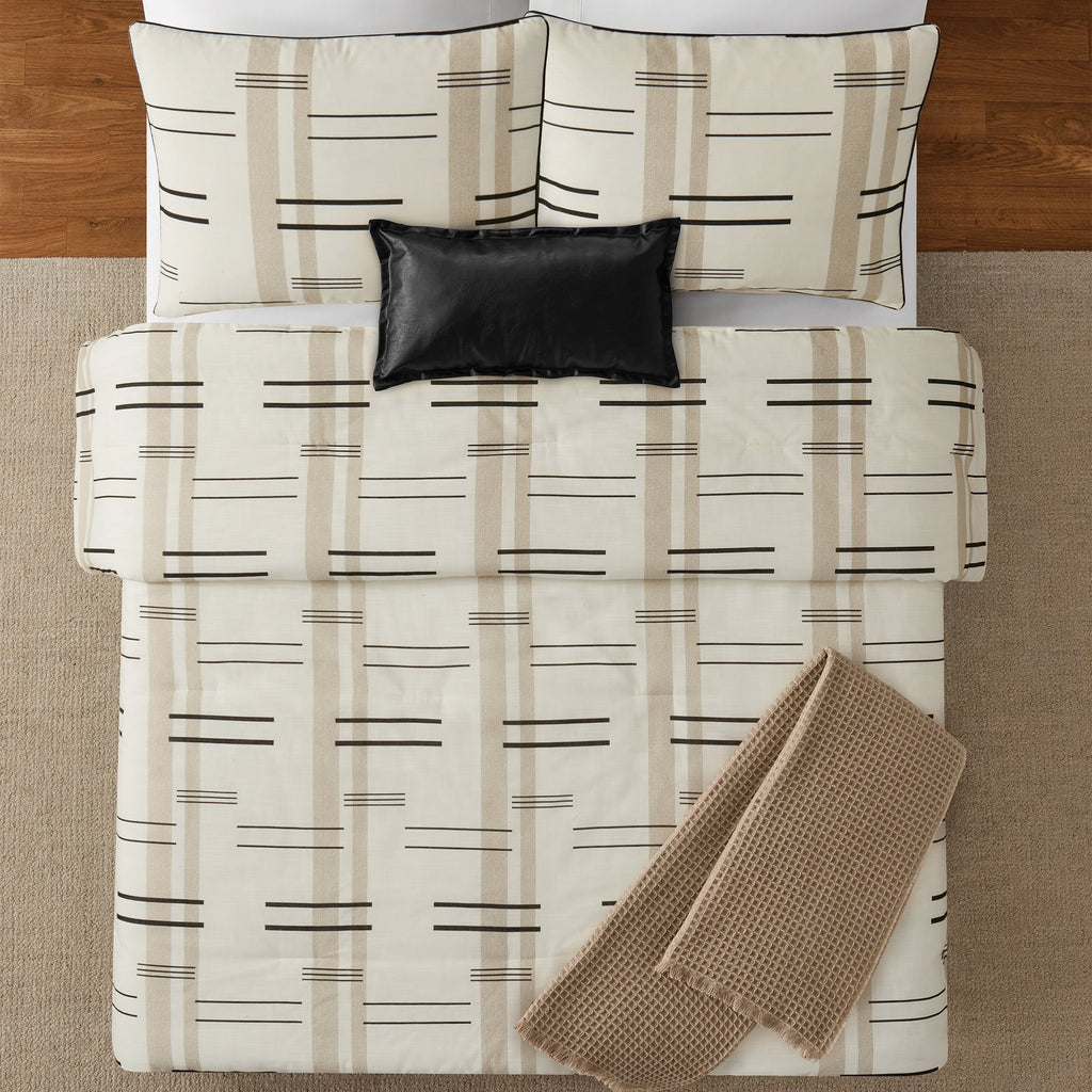 Heavyweight Warmth Full/Queen Comforter Set, All-Season, 5-Piece, Tan Modern - Cloud-Like Soft Lightweight Bed Comforter Detail