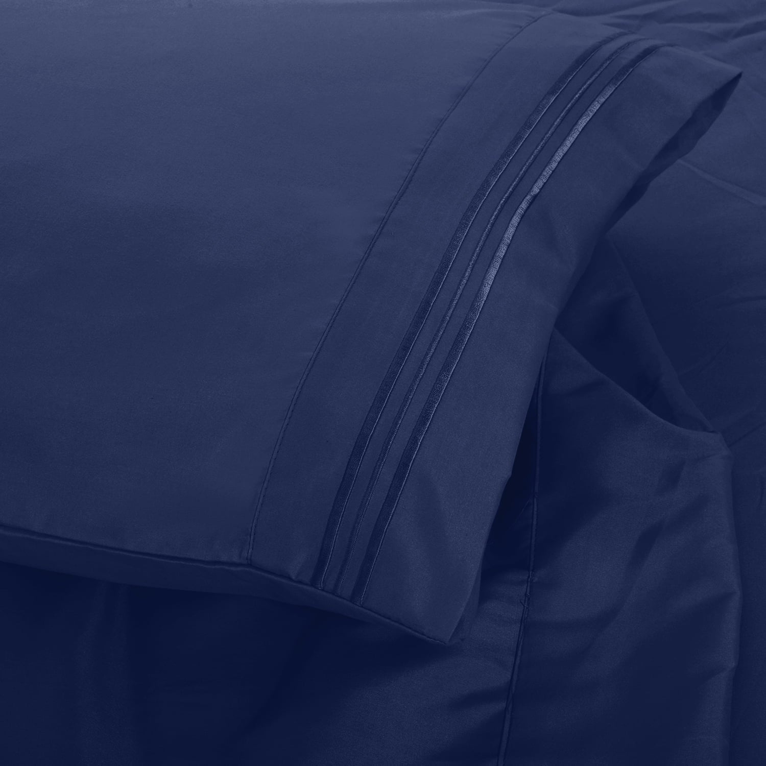 Breathable Luxury Queen Bed Sheets Set, 6 Pc Microfiber Bed Sheets, Extra Deep Pocket Queen Fitted Sheet, Flat Sheet & Pillowcases, Nav... - Luxury Bed Sheet Set with Deep Pockets Detail