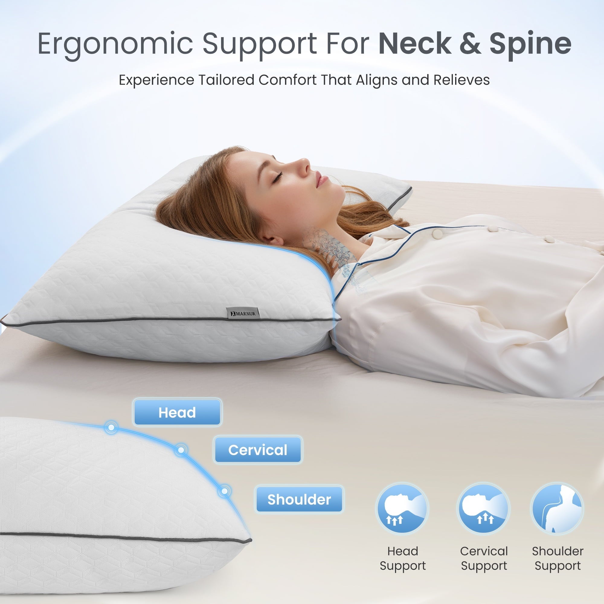 Orthopedic Support Bed Pillows Hotel Collection Luxury Down Alternative Pillow for Beds 2 Pack, Medium Support for Side & Back Sleepers ... - Hotel Quality Plush Sleeping Pillows Detail