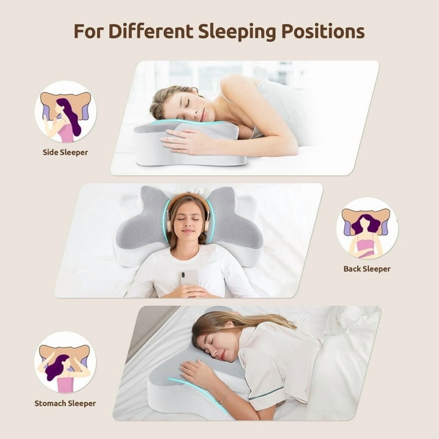 Hotel Collection Cervical Pillow for Sleeping Memory Foam Neck Pain Relief Contour Orthopedic Ergonomic Pillows for Women Side Sleeper... - Decorative Throw Pillow Cushion for Sofa & Bed Detail