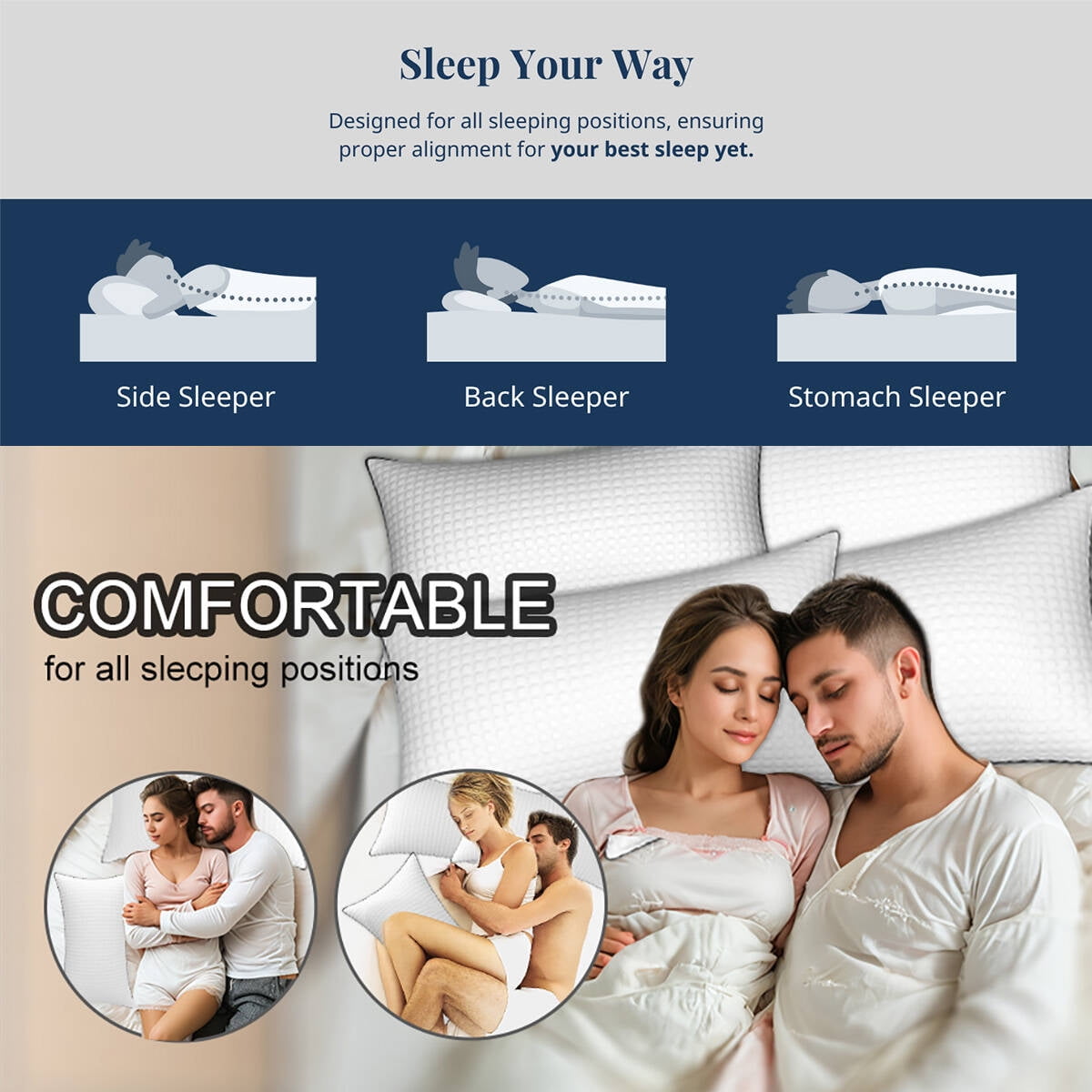 Ergonomic Memory Foam Pillows King Size Set of 2, Hotel Quality, Down Alternative Gusseted Bed Pillows for Side, Back, or Stomach Sleepers,... - Hotel Quality Plush Sleeping Pillows Detail