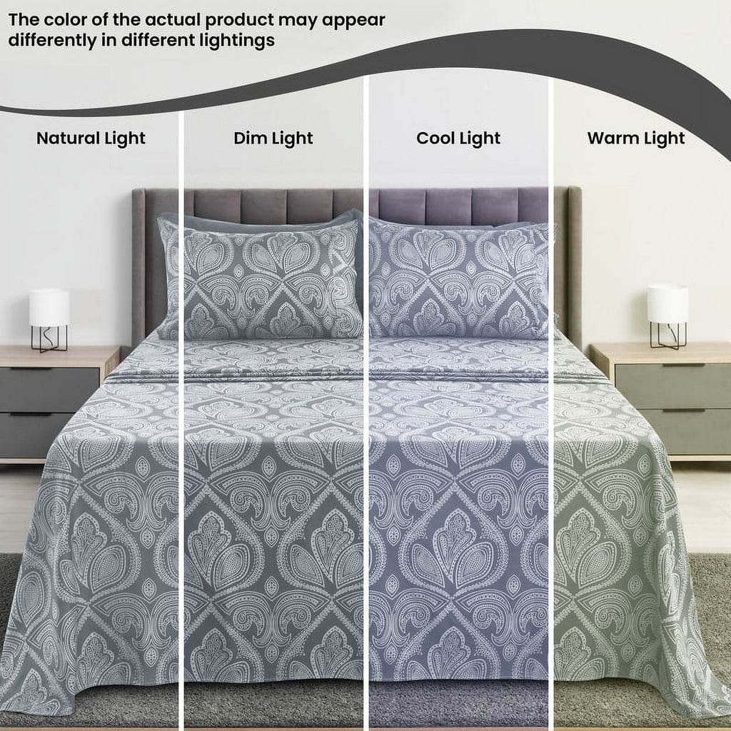 Cooling Sateen 6-Piece Bed Sheet Set, Deep Pocket Queen Sheets Up to 16 Inch, 1 Flat Sheet , 1 Fitted Sheet & 4 Pillowcases (Queen, ... - Breathable Egyptian Cotton Flat & Fitted Sheets Detail