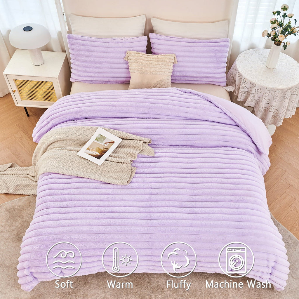All-Season Fleece Twin Comforter Set, Light Purple Super Soft Furry Plush Bedding, Luxury Fluffy Fuzzy Heavy Bed Set for Winter ... - All-Season Down Alternative Comforter Insert Detail