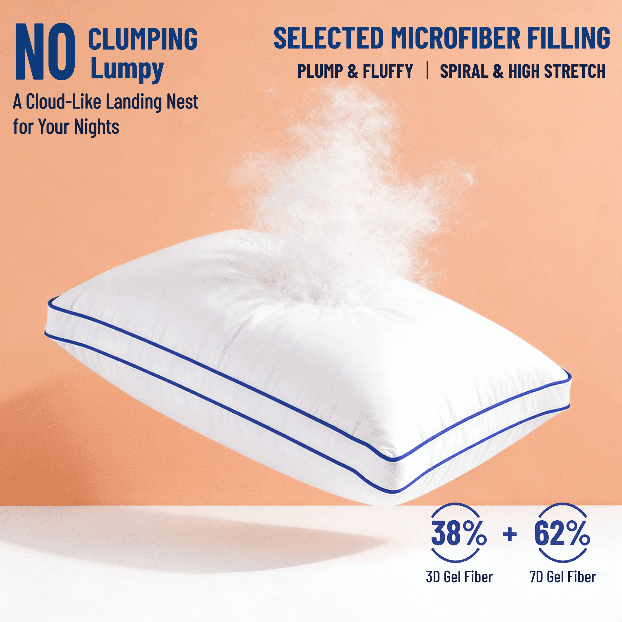 Orthopedic Support Pillows Queen Size Set of 2 Bed Pillows 2 Pack Down Alternative Hotel Pillows for Side Sleepers and Back Sleepers Gus... - Decorative Throw Pillow Cushion for Sofa & Bed Detail