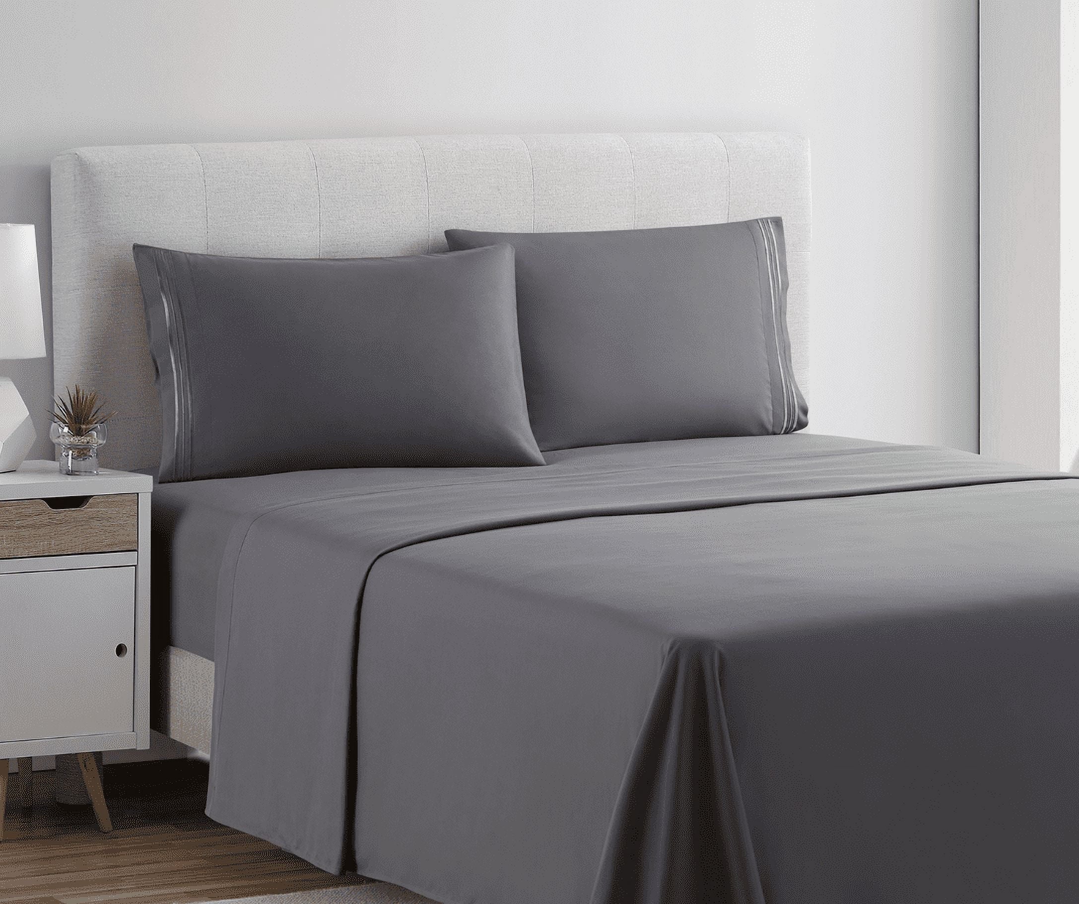 Wrinkle-Resistant Queen Sheets Set, 1800 Series 4 Piece Sheets , Luxury Soft Microfiber Queen Size Bed Sheets Set, Gray - Cooling Hotel Quality Bedding Sheets and Pillowcases Detail