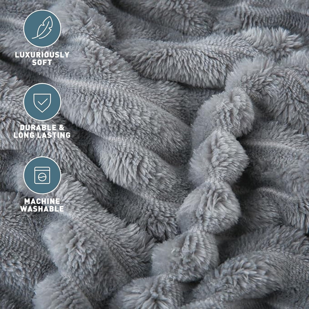 Decorative Knitted for Couch,Sofa,Bed, Super Soft Striped Gray Bed for Office Picnic Travel Bedroom, Warm Cozy Lightweight Home Decor fo... - Cozy Fleece Throw Blanket for Couch & Bed Detail