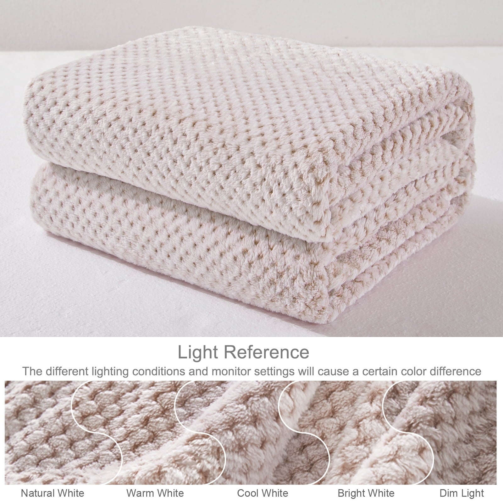Lightweight Warm Waffle Textured Mixed Camel Fleece Blanket, Super Soft and Warm 50"x70" Throw Blanket for Couch, Cozy, Fuzzy and Ligh... - Super Soft Reversible Sherpa Flannel Blanket Detail