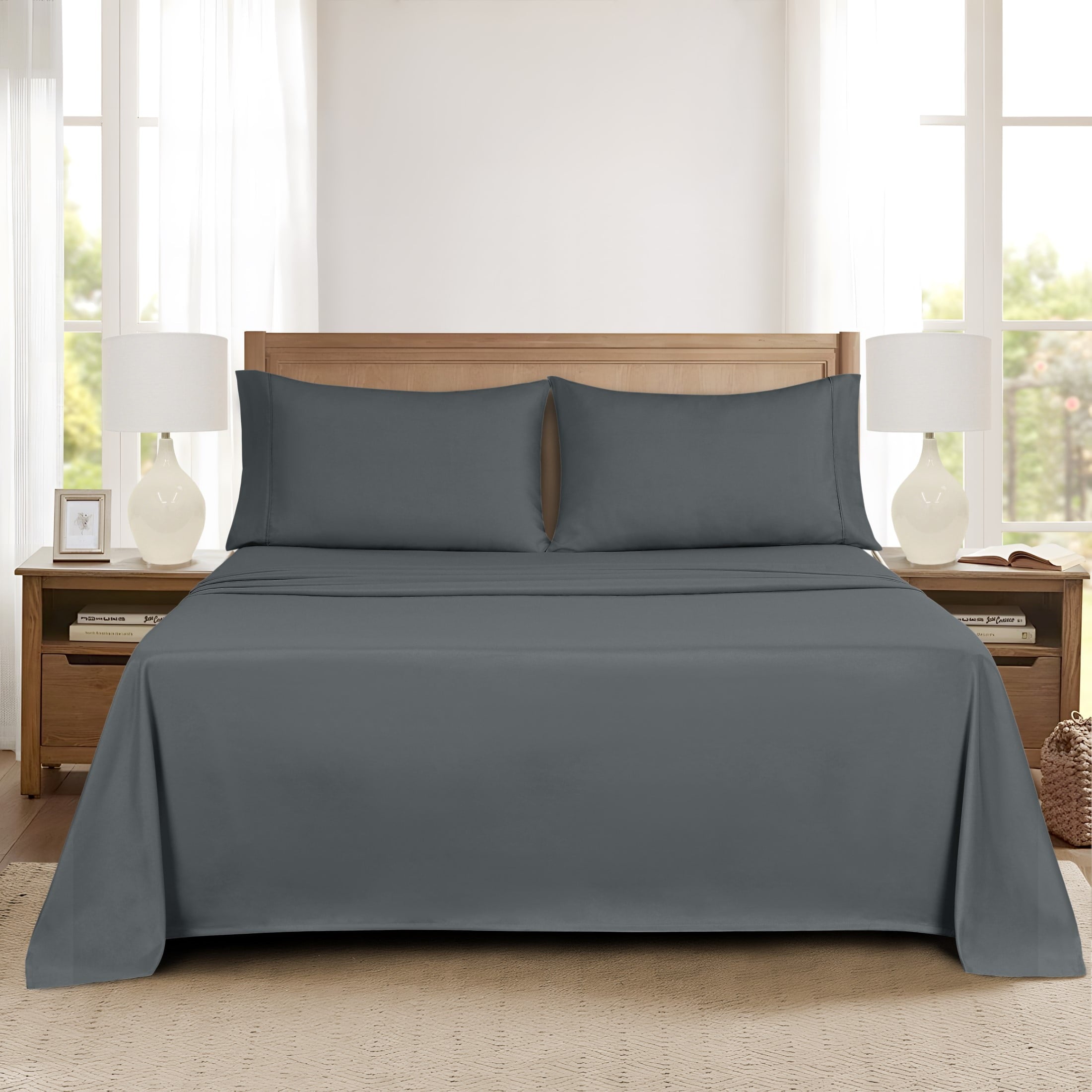 Premium Egyptian Cotton Super Soft Brushed Microfiber Bed Sheet Set, Soothing Gray, Queen, 4 Piece - Premium Ultra-Soft Pillowcase Pair for Sleeping Detail