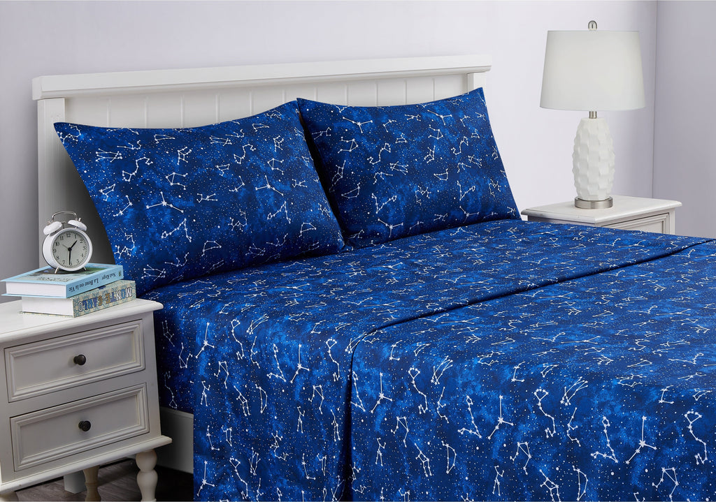 Breathable Luxury Kids Soft Microfiber Sheet Set, Navy Blue Stars, Full, 4 Pieces, Easy Care - Breathable Egyptian Cotton Flat & Fitted Sheets Detail