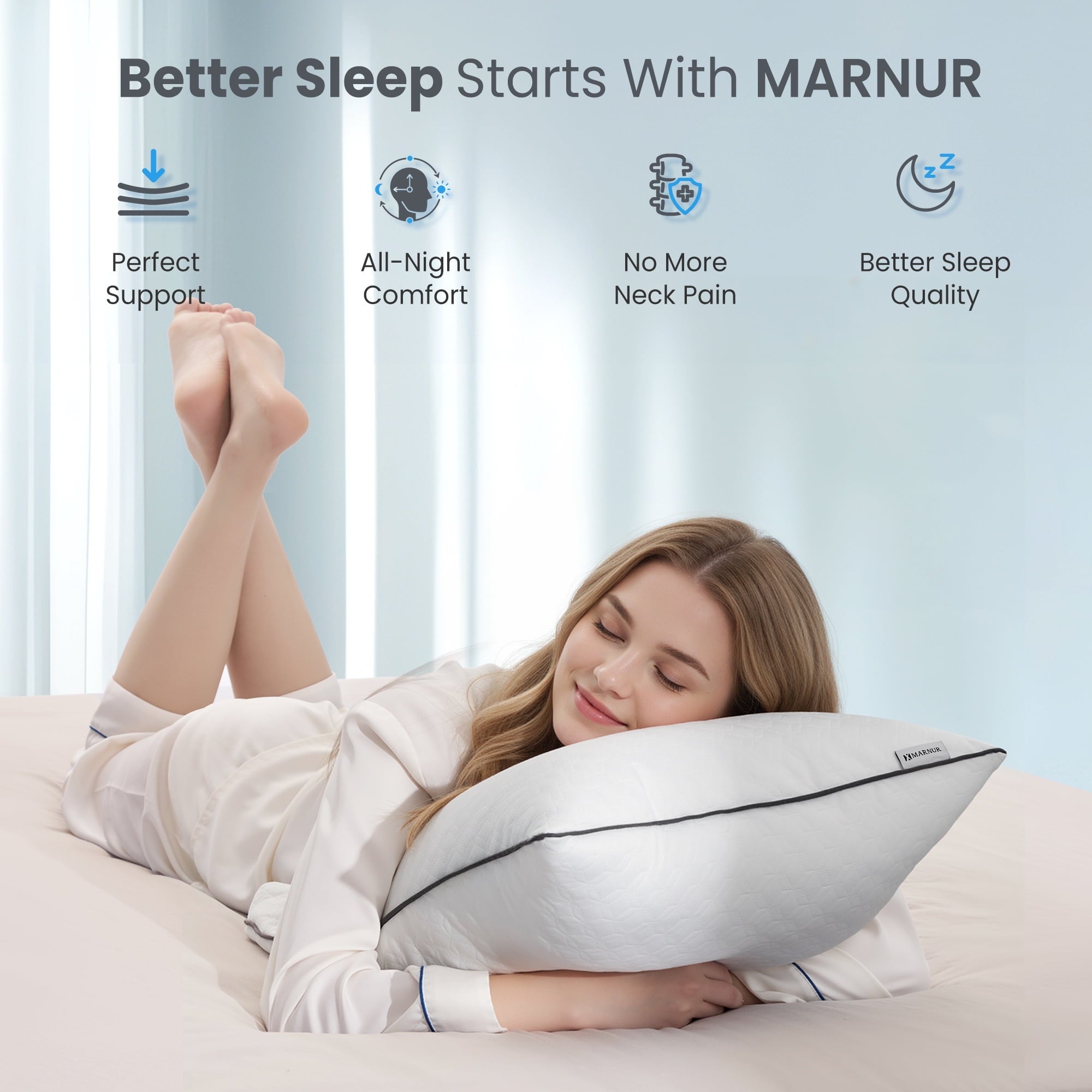 Orthopedic Support Bed Pillows Hotel Collection Luxury Down Alternative Pillow for Beds 2 Pack, Medium Support for Side & Back Sleepers ... - Hotel Quality Plush Sleeping Pillows Detail