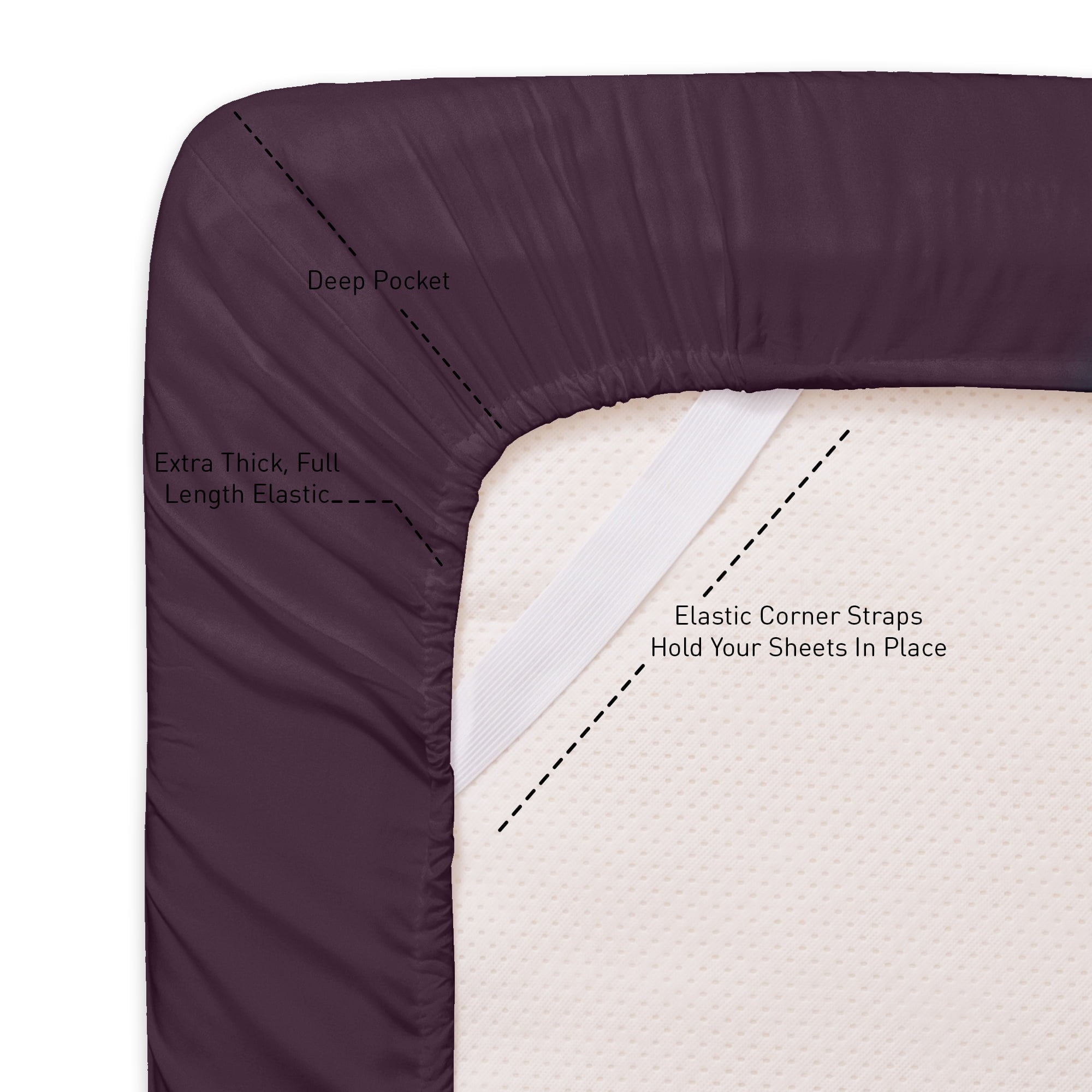 Wrinkle-Resistant 1800 Series Bed Sheets - Extra Soft Microfiber Deep Pocket Sheet Set - Purple, Full - Cooling Hotel Quality Bedding Sheets and Pillowcases Detail