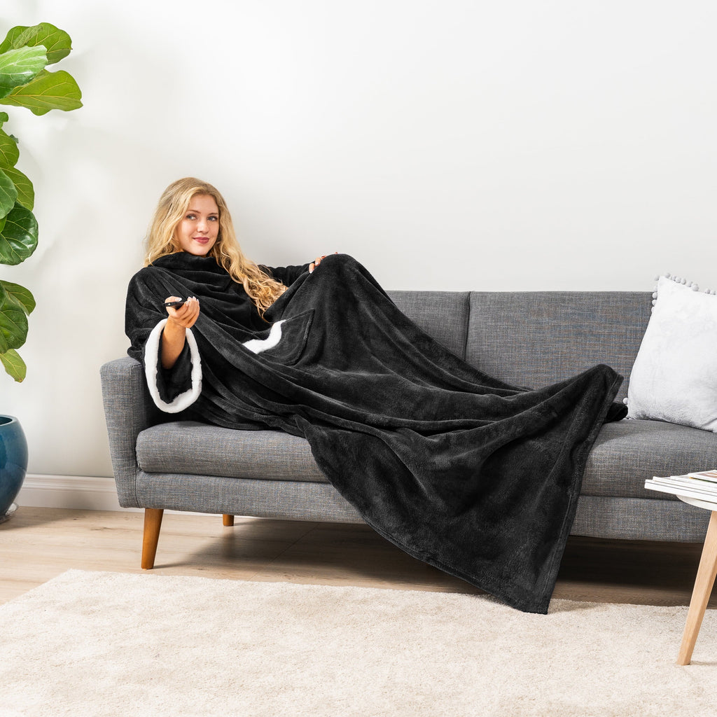 Decorative Knitted Fleece Blanket with Sleeves for Women Men Adults, Wearable Blanket Warm Soft Plush, Snuggle Pocket Sleeved TV Throw W... - Lightweight Plush Warm Blanket for All Seasons Detail