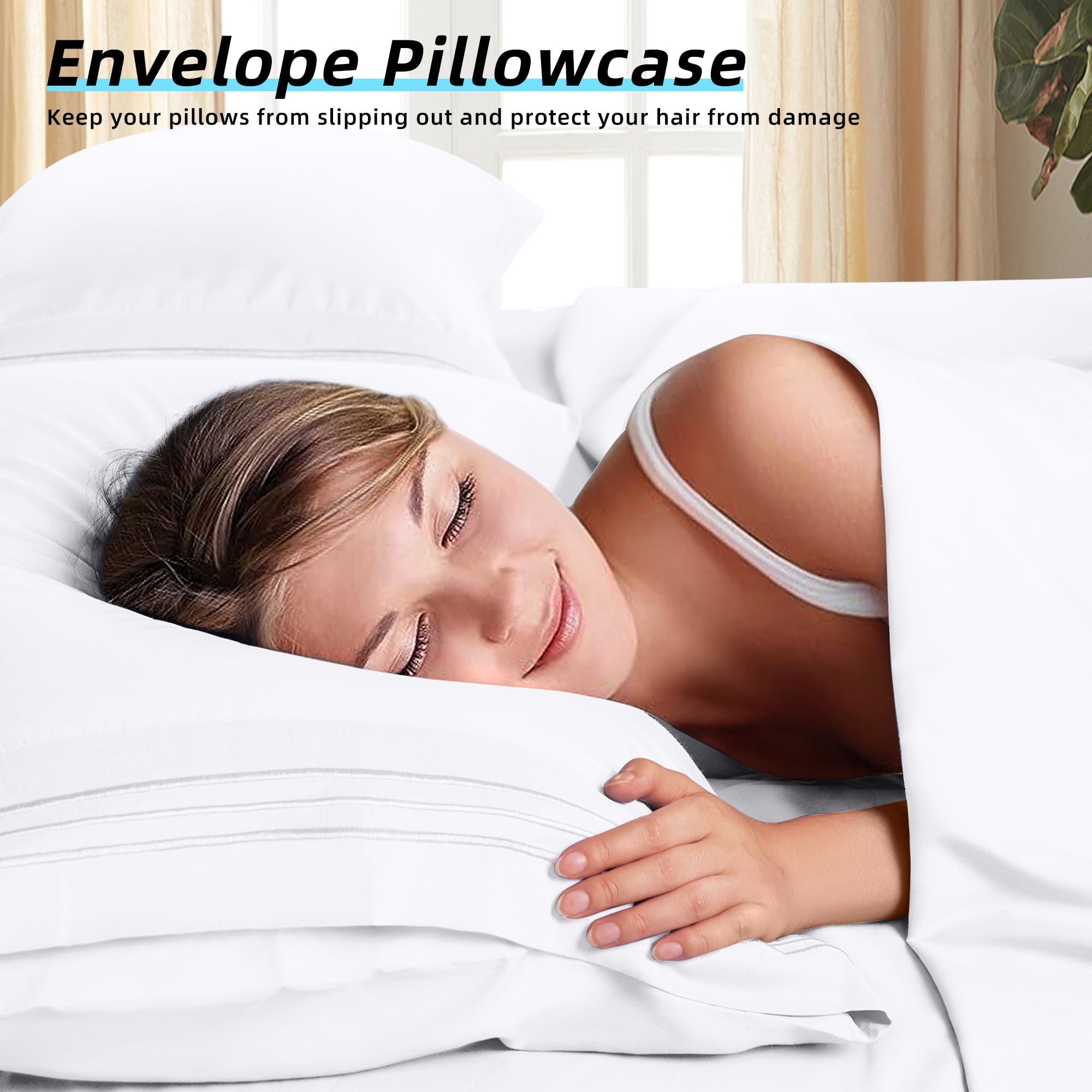 Breathable Luxury Bed Sheets Set, Microfiber Deep Pocket 4 Pieces Luxury Soft Sheet Set, Queen, White - Breathable Egyptian Cotton Flat & Fitted Sheets Detail