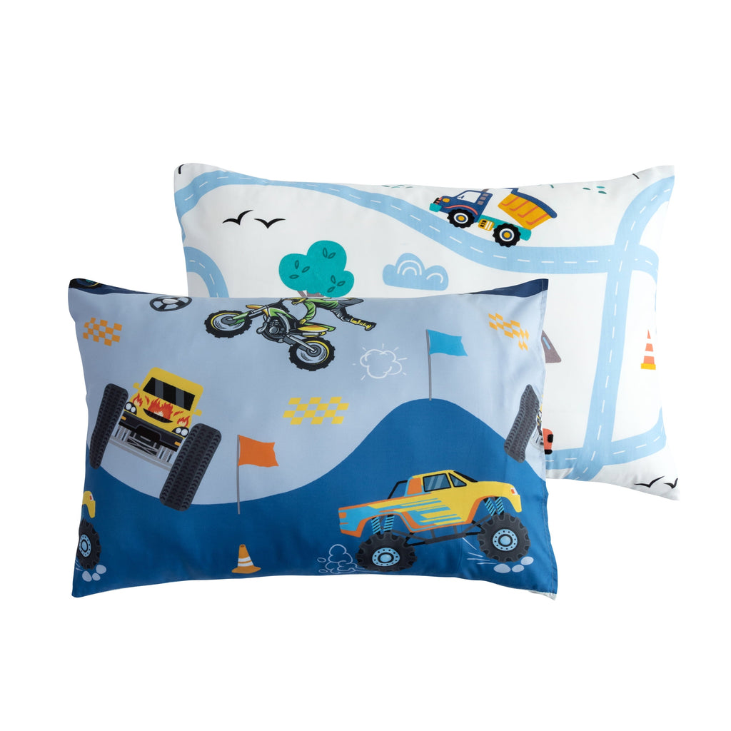 Hypoallergenic Cloud 3Pcs Reversible Construction Truck Twin Comforter Set for Boys Kids Excavator Vehicle Motorcycle Bedding Set Blue - Cloud-Like Soft Lightweight Bed Comforter Detail