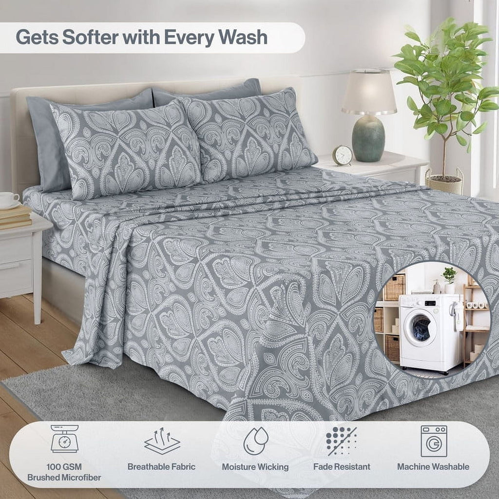 Cooling Sateen 6-Piece Bed Sheet Set, Deep Pocket Queen Sheets Up to 16 Inch, 1 Flat Sheet , 1 Fitted Sheet & 4 Pillowcases (Queen, ... - Breathable Egyptian Cotton Flat & Fitted Sheets Detail