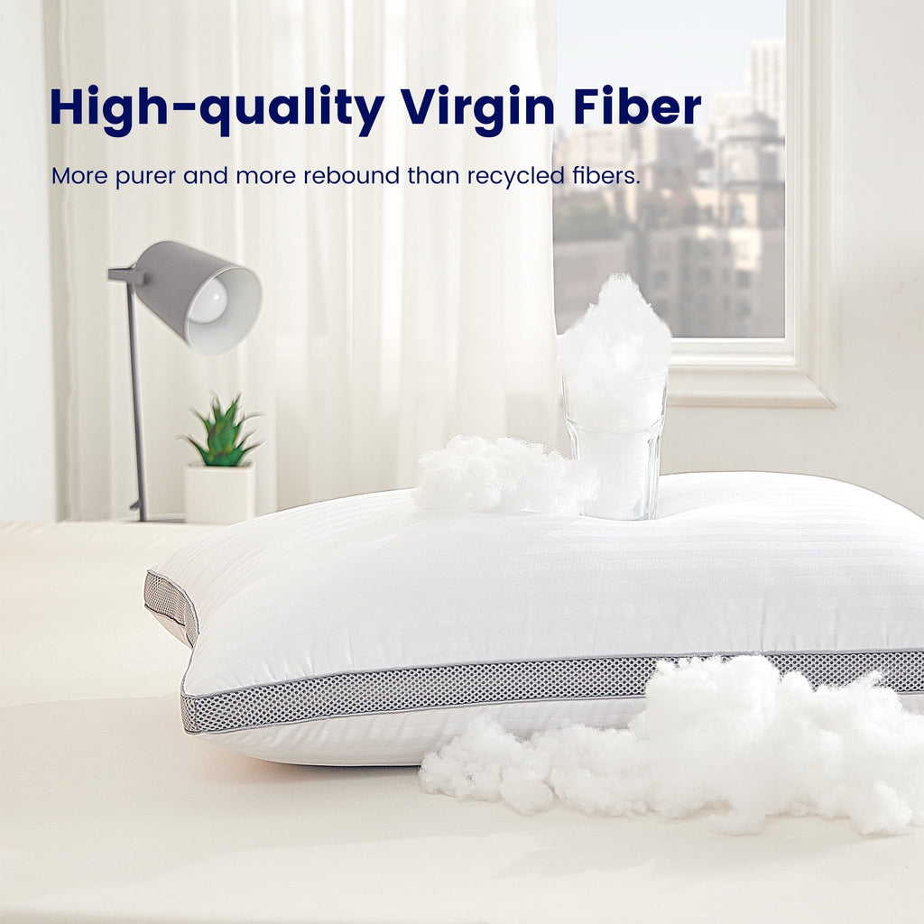 Hotel Collection Bed Pillows for Sleeping, Queen Size Set of 2, Sandwich Mesh with Breathable Sides, Premium Medium pillows for Back, ... - Ergonomic Memory Foam Pillow for Neck Pain Support Detail
