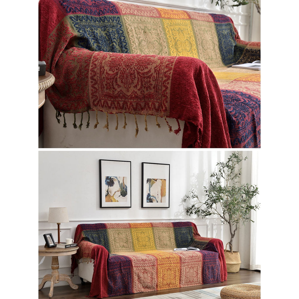 Reversible Sherpa 75x60 Inch Machine Wash Boho Tribal Throws Blankets Colorful Bohemian Hippie Chenille Throw Covers Couch Furniture So... - Lightweight Plush Warm Blanket for All Seasons Detail