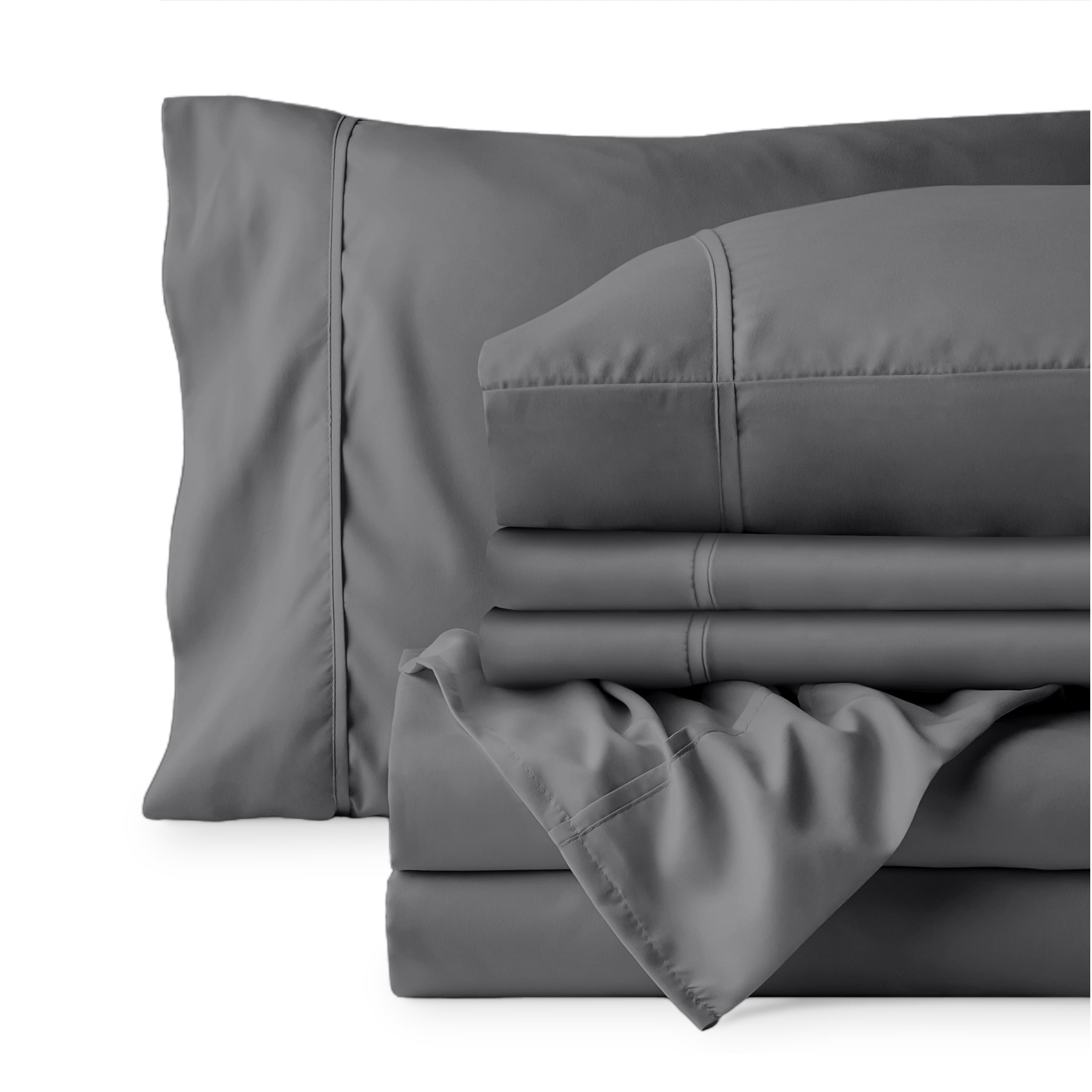 Ultra-Soft Luxury Bed Sheet Set- 6 Piece - Queen, Gray - Luxury Bed Sheet Set with Deep Pockets Detail