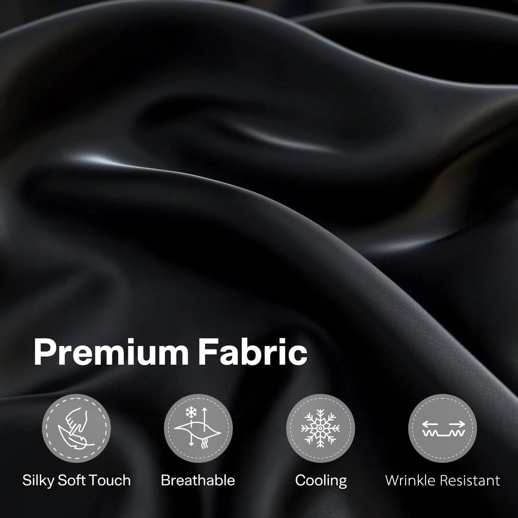 Breathable Luxury Queen Silk Black Bed Sheet Set,4 Pieces 1800 Microfiber 2 Pillowcase 20"x30" - Luxury Bed Sheet Set with Deep Pockets Detail