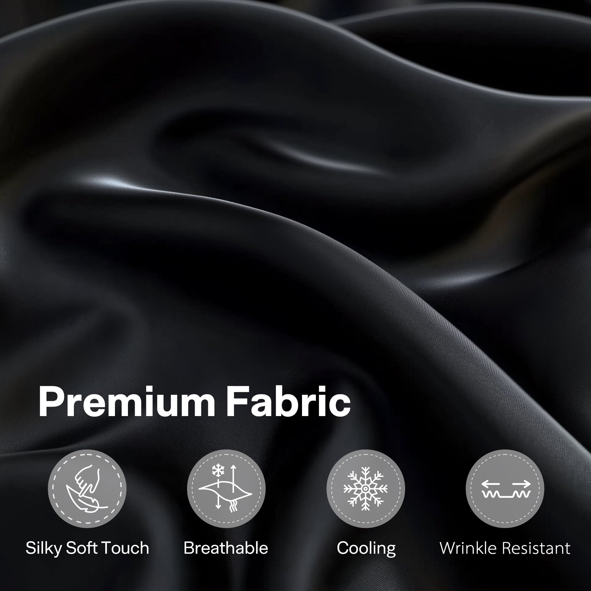 Breathable Luxury Queen Silk Black Bed Sheet Set,4 Pieces 1800 Microfiber 2 Pillowcase 20"x30" - Luxury Bed Sheet Set with Deep Pockets Detail