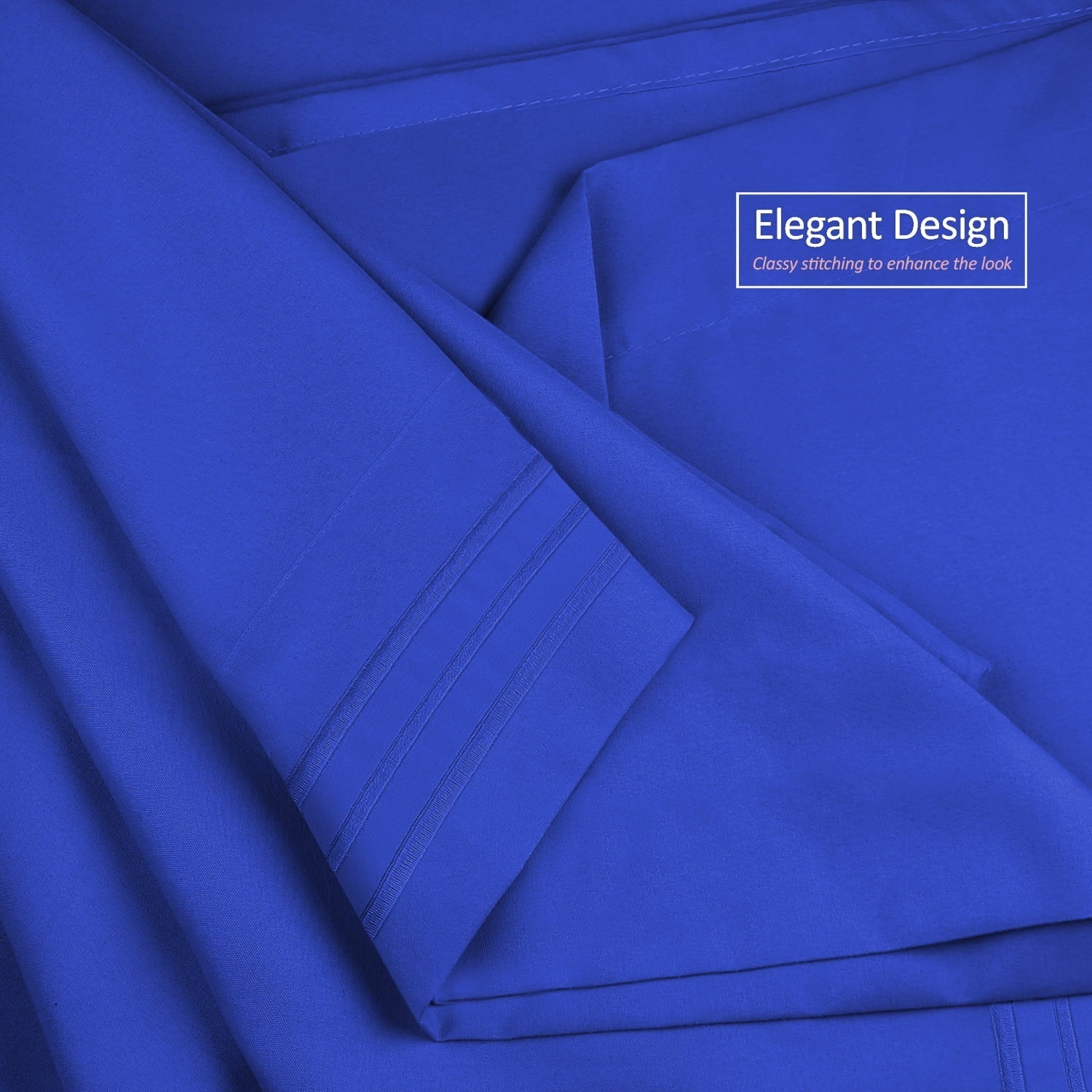 Ultra-Soft Premier 1800 Microfiber Collection 3-Line Bed Sheet Set, Full Size, Royal Blue - Cooling Hotel Quality Bedding Sheets and Pillowcases Detail