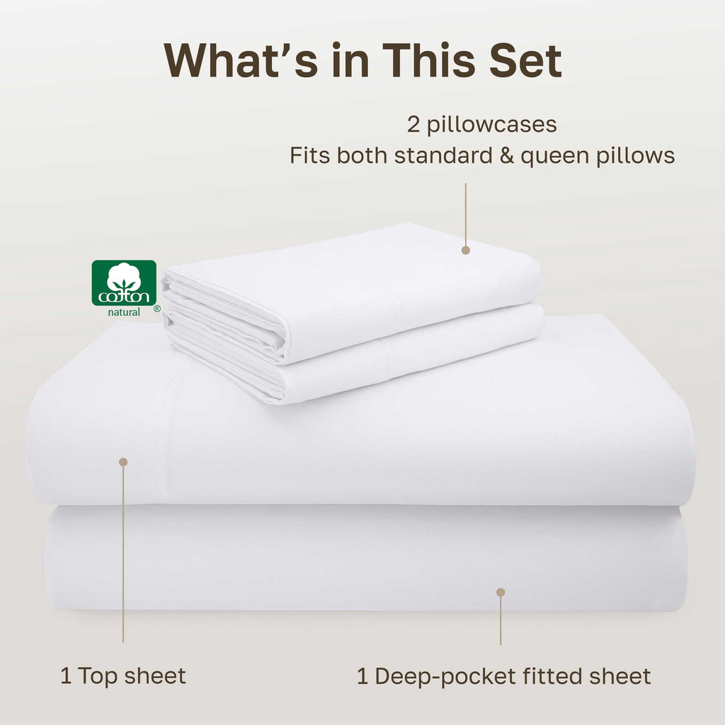 Wrinkle-Resistant 100% Cotton Queen Sheets Set - 600 Thread Count 100% Cotton Sheets Queen, Sateen Deep Pocket Adult/Teen 4 Piece Bed Sh - Premium Ultra-Soft Pillowcase Pair for Sleeping Detail