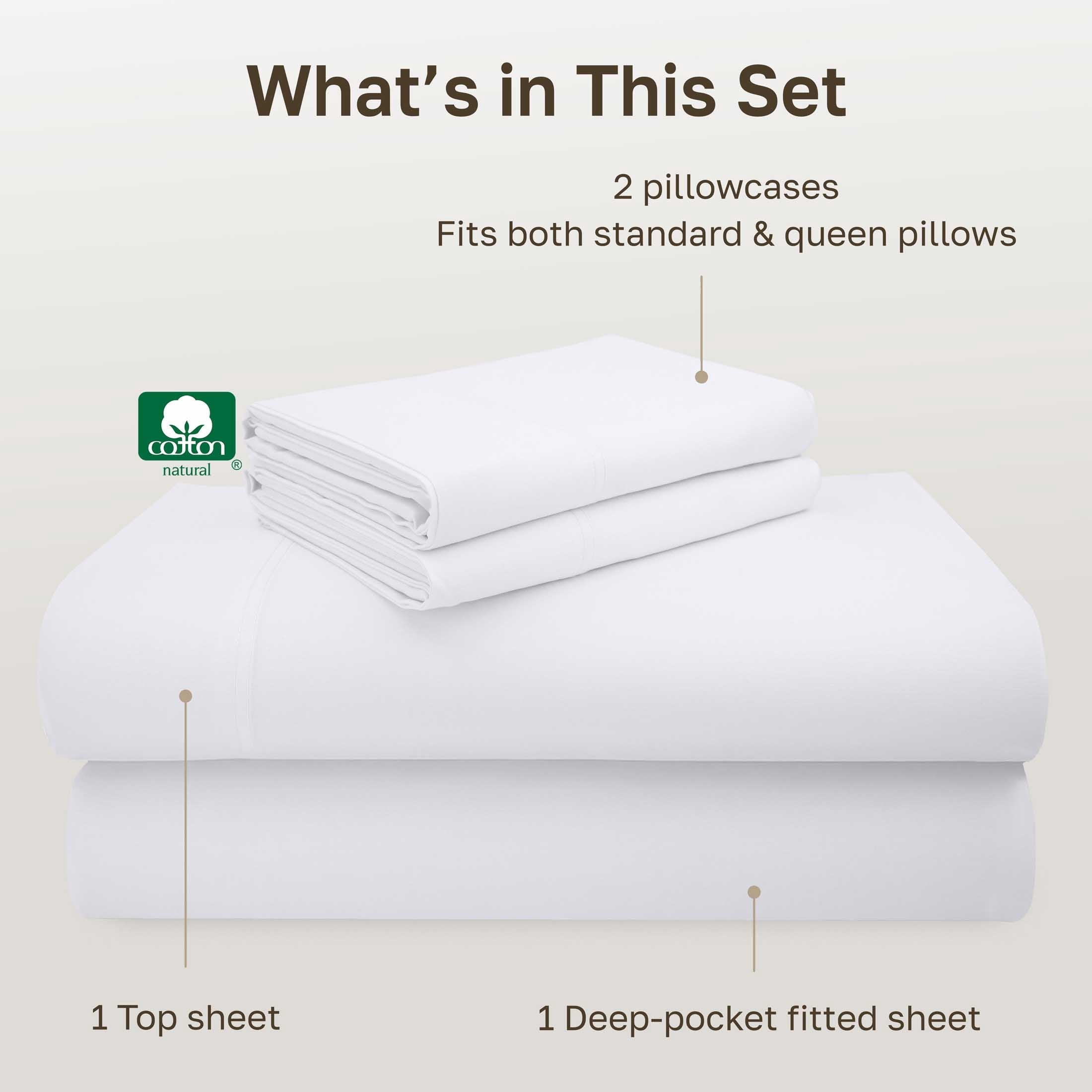 Wrinkle-Resistant 100% Cotton Queen Sheets Set - 600 Thread Count 100% Cotton Sheets Queen, Sateen Deep Pocket Adult/Teen 4 Piece Bed Sh - Premium Ultra-Soft Pillowcase Pair for Sleeping Detail