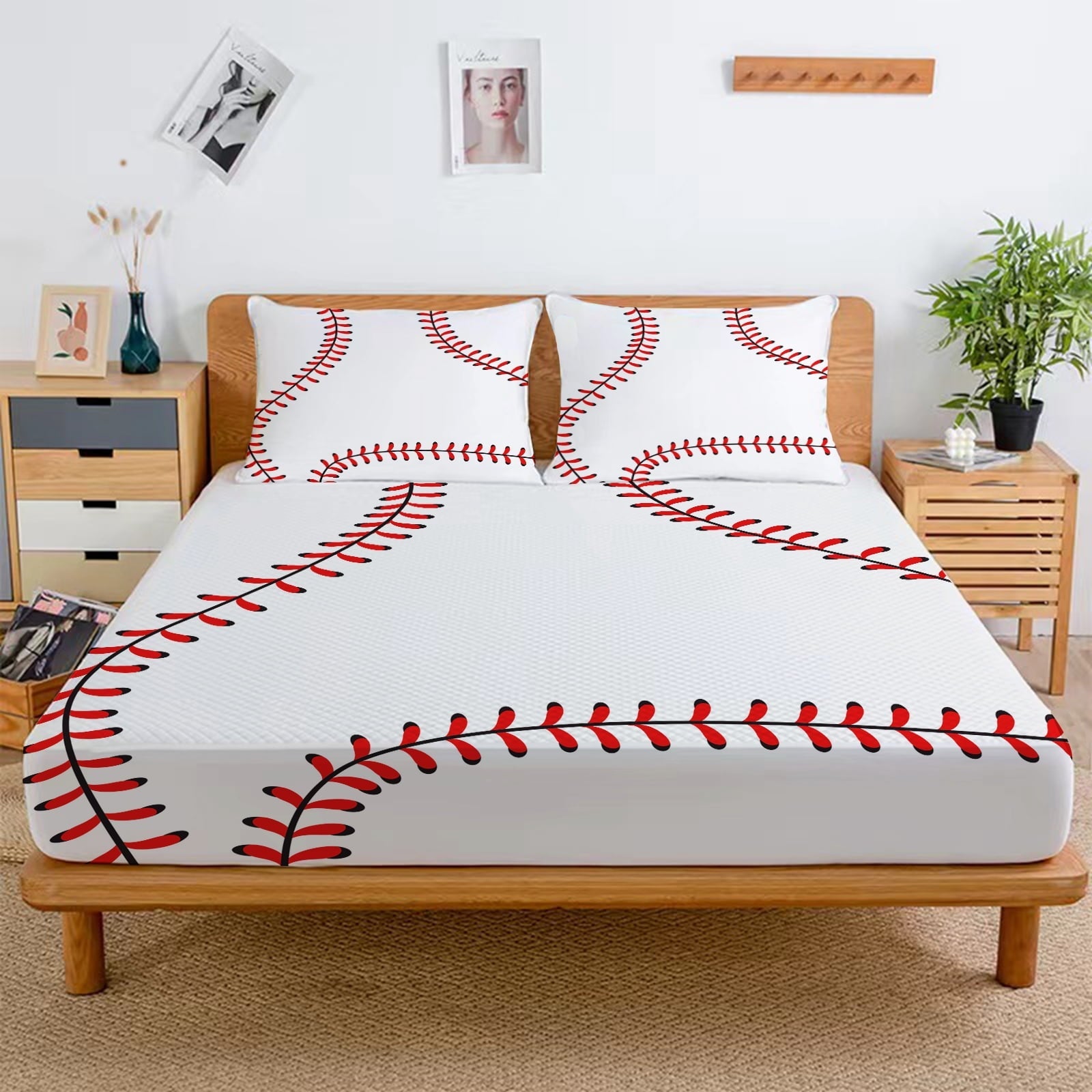 Cooling Sateen Baseball Sheet Set Sports Theme Bedding Set for Kids 3D Baseball Pattern Bed Sheets Baseball Games Bed Sheet Set Room... - Cooling Hotel Quality Bedding Sheets and Pillowcases Detail