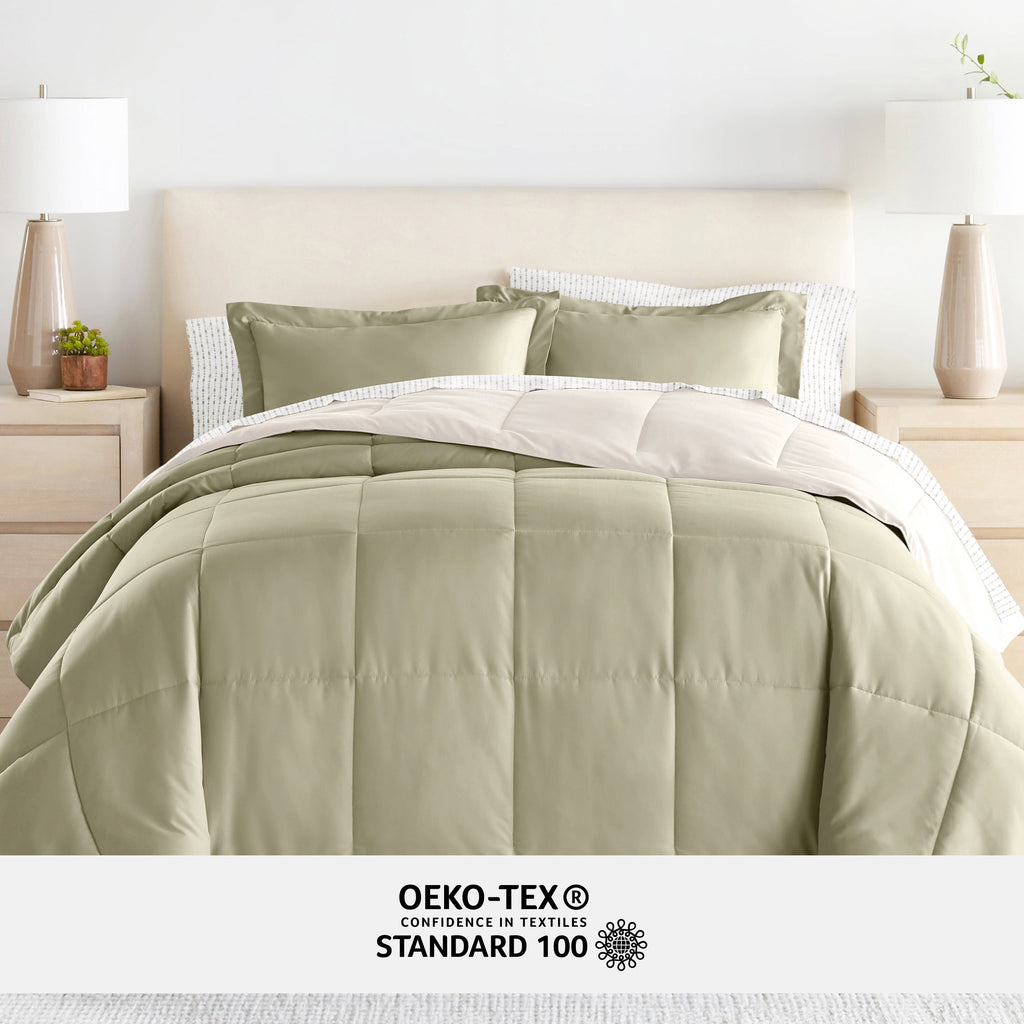 Fluffy Down Alternative 5 Piece Bedding Bundle, Reversible Comforter and Patterned Sheet Set, Twin - Hypoallergenic Ultra-Fluffy Quilt for Winter Detail
