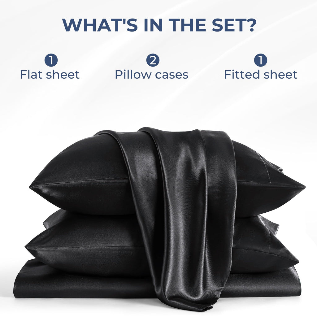 Premium Egyptian Cotton Set, Queen, Silky Bed s, 4 Pieces,Black - Premium Ultra-Soft Pillowcase Pair for Sleeping Detail