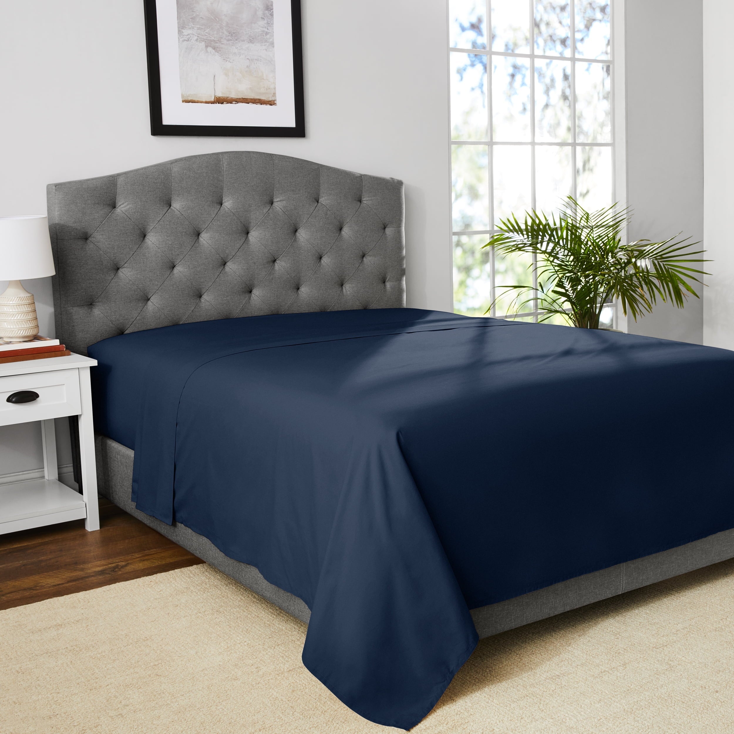 Breathable Luxury 300 Thread Count Easy Care Blue Cove Cotton Blend Percale Flat Bed Sheet, King - Breathable Egyptian Cotton Flat & Fitted Sheets Detail